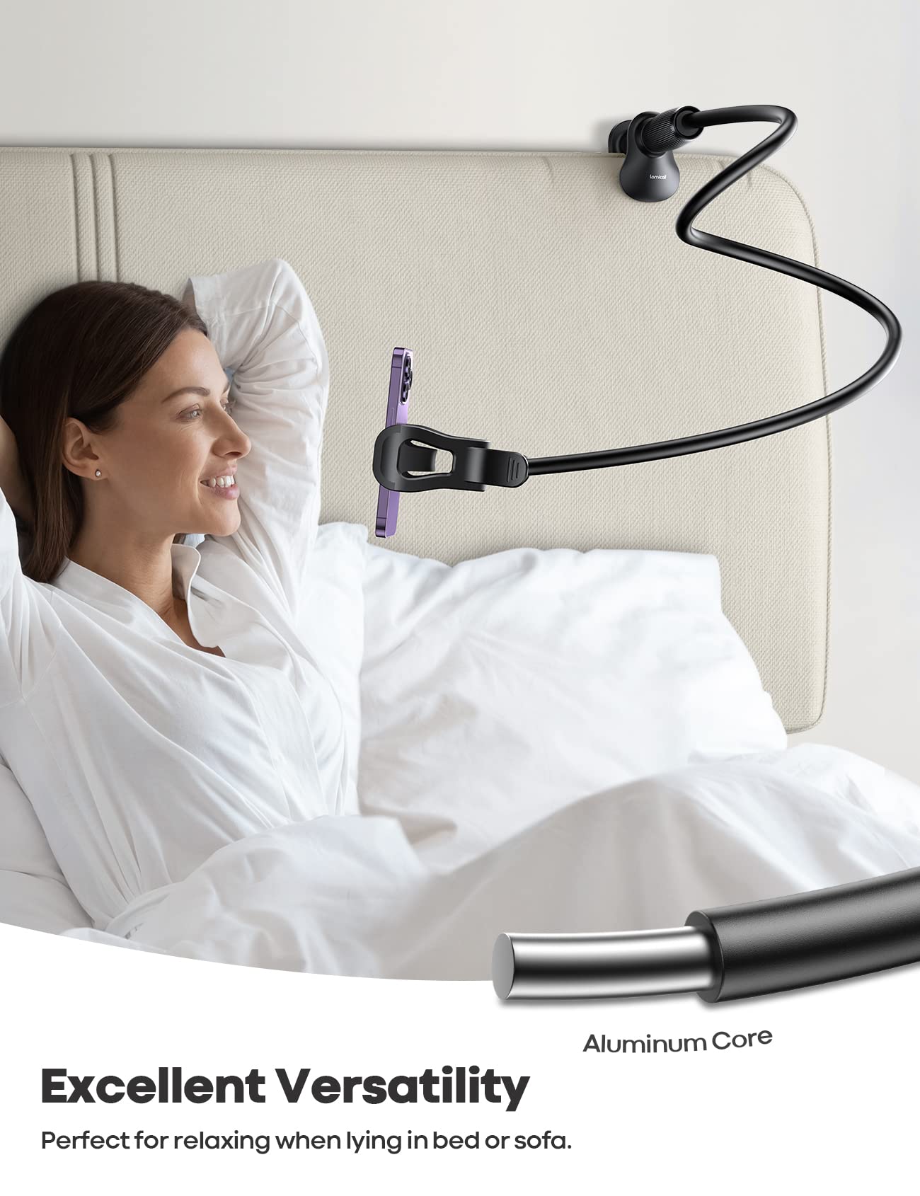 Lamicall soporte con móvil montado en cama para ver vídeos cómodamente