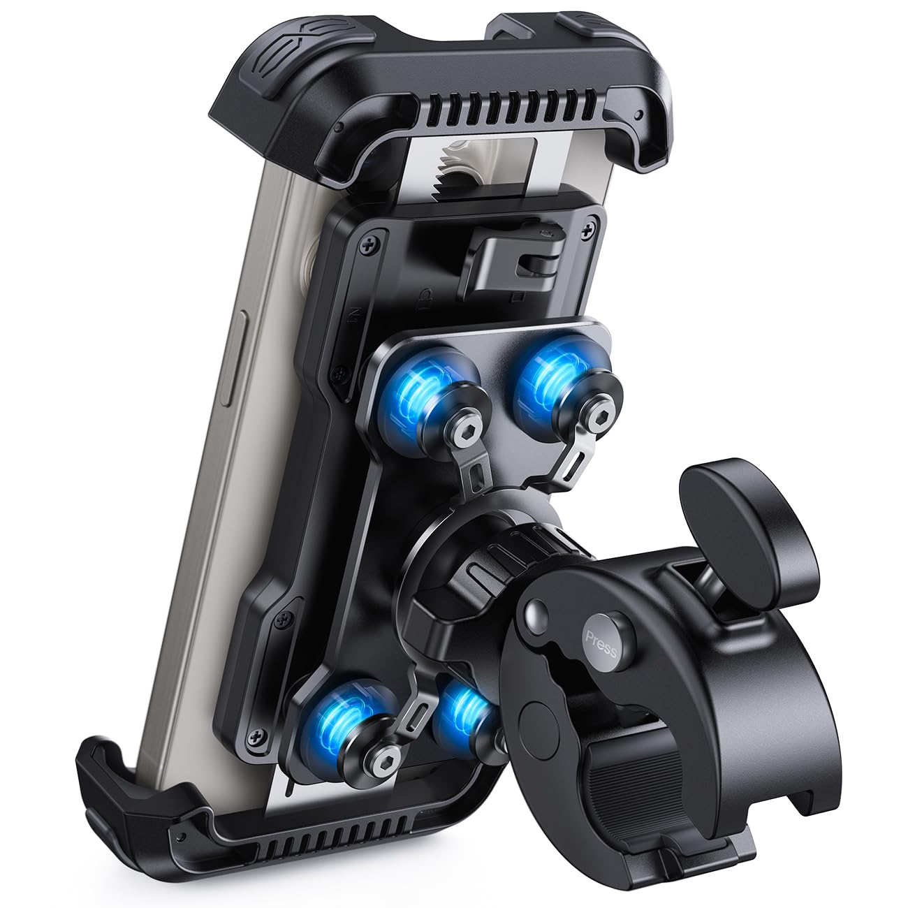 Lamicall soporte frontal para moto mostrando el teléfono y su fijación segura