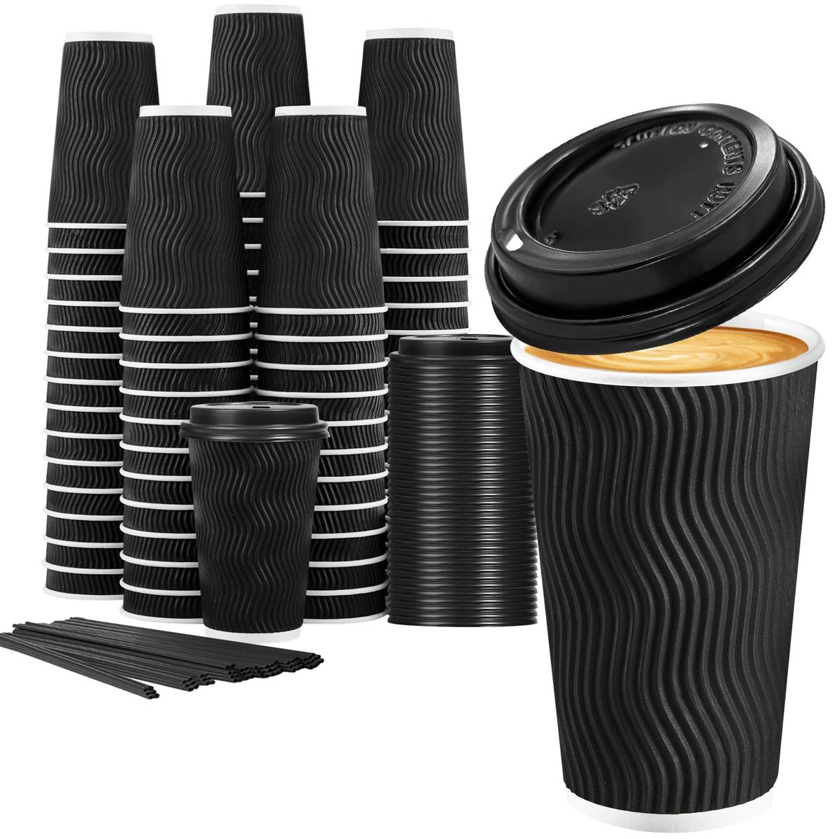Lamosi vaso frontal negro mostrando diseño y capacidad, ideal para servir bebidas calientes