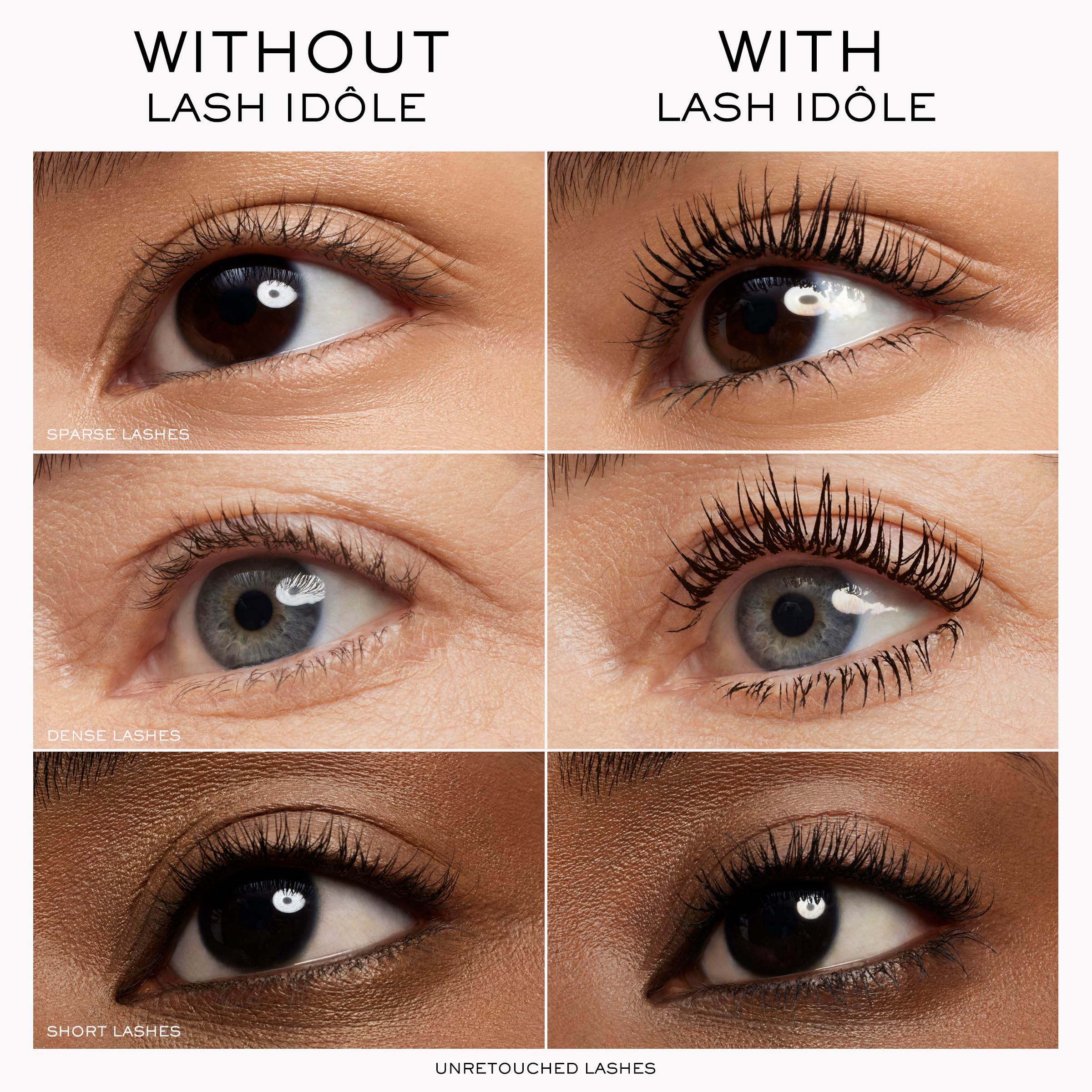 Lancôme comparación antes y después con pestañas más largas y elevadas