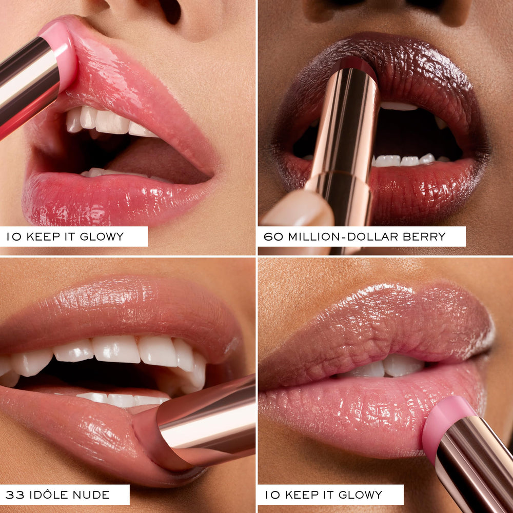 Lancôme Lip Idôle ButterGlow comparación de tamaño en mano para ver escala portátil