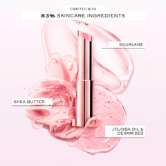 Lancôme Lip Idôle ButterGlow swatch en labios mostrando color modulable y brillo