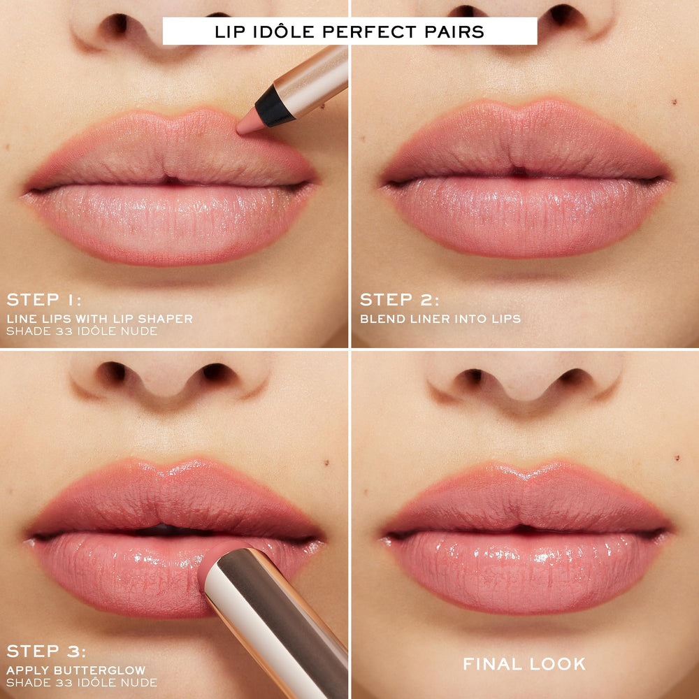 Lancôme Lip Idôle ButterGlow modelo aplicando el bálsamo para retoque inmediato