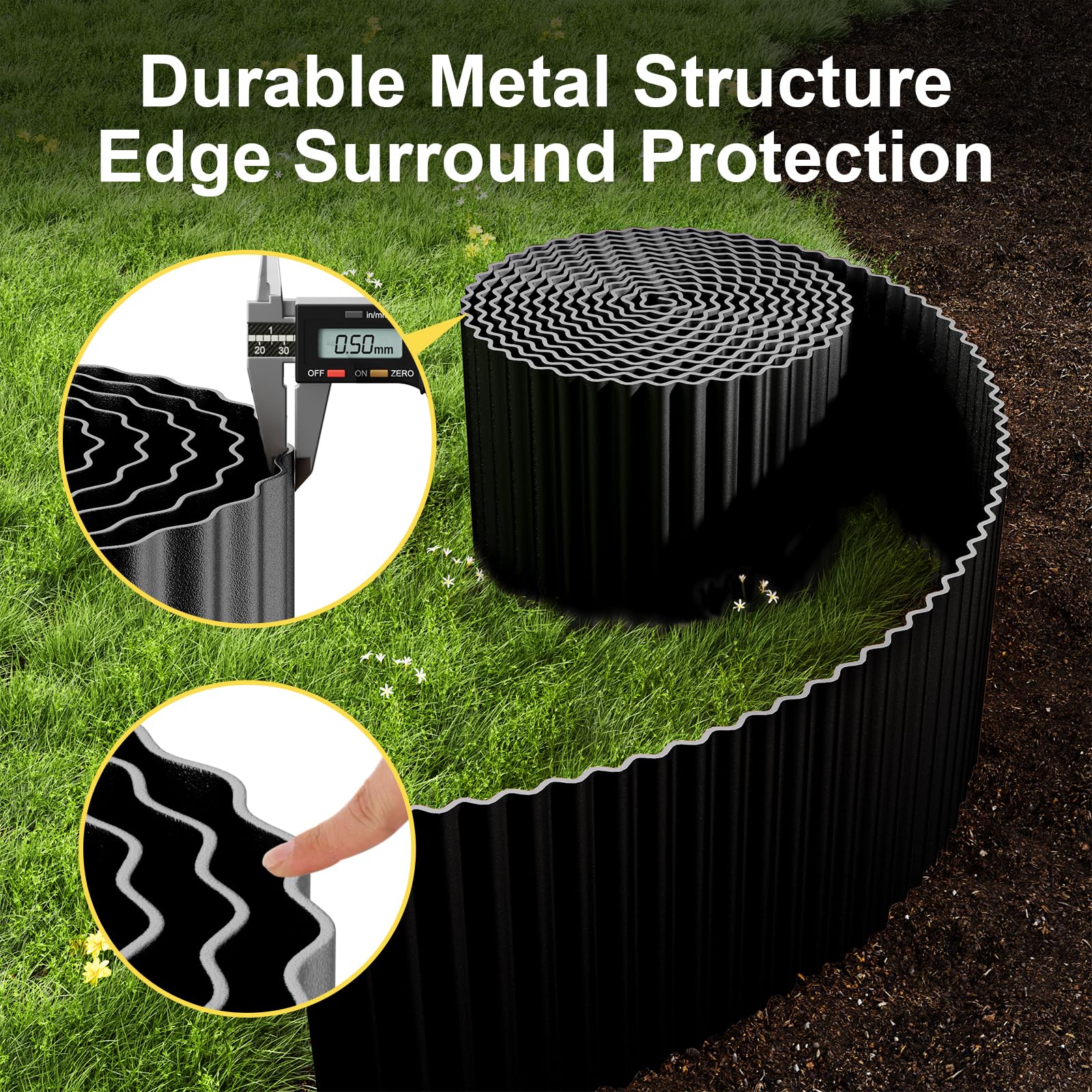 Land Guard edging being pressed into softened soil showing DIY installation ease benefit