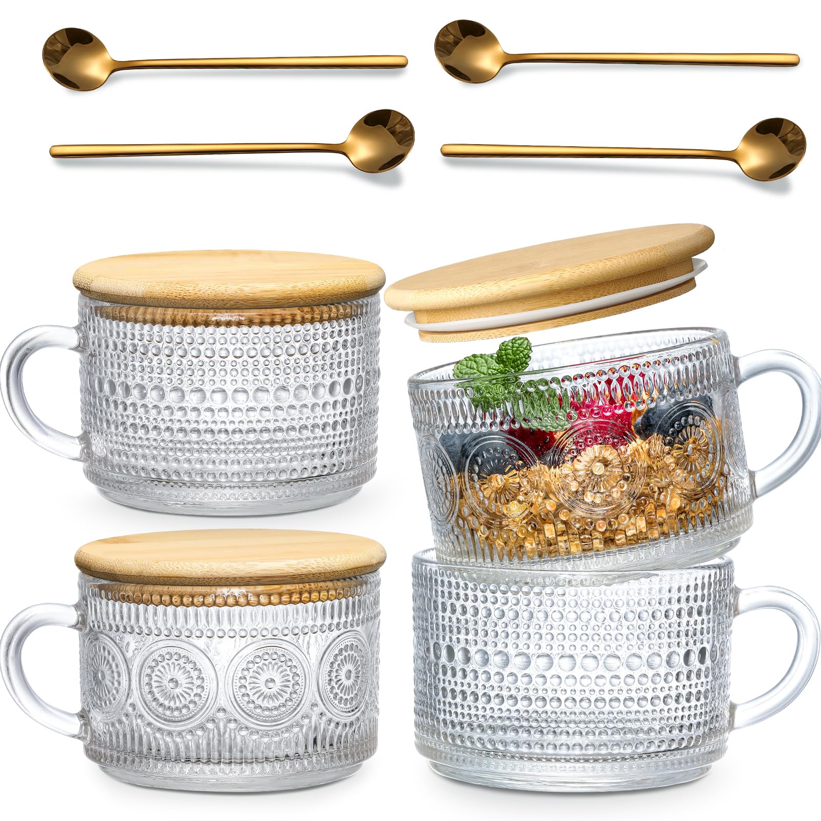 LANDNEOO set frontal mostrando las cuatro tazas vintage, ideal para regalo