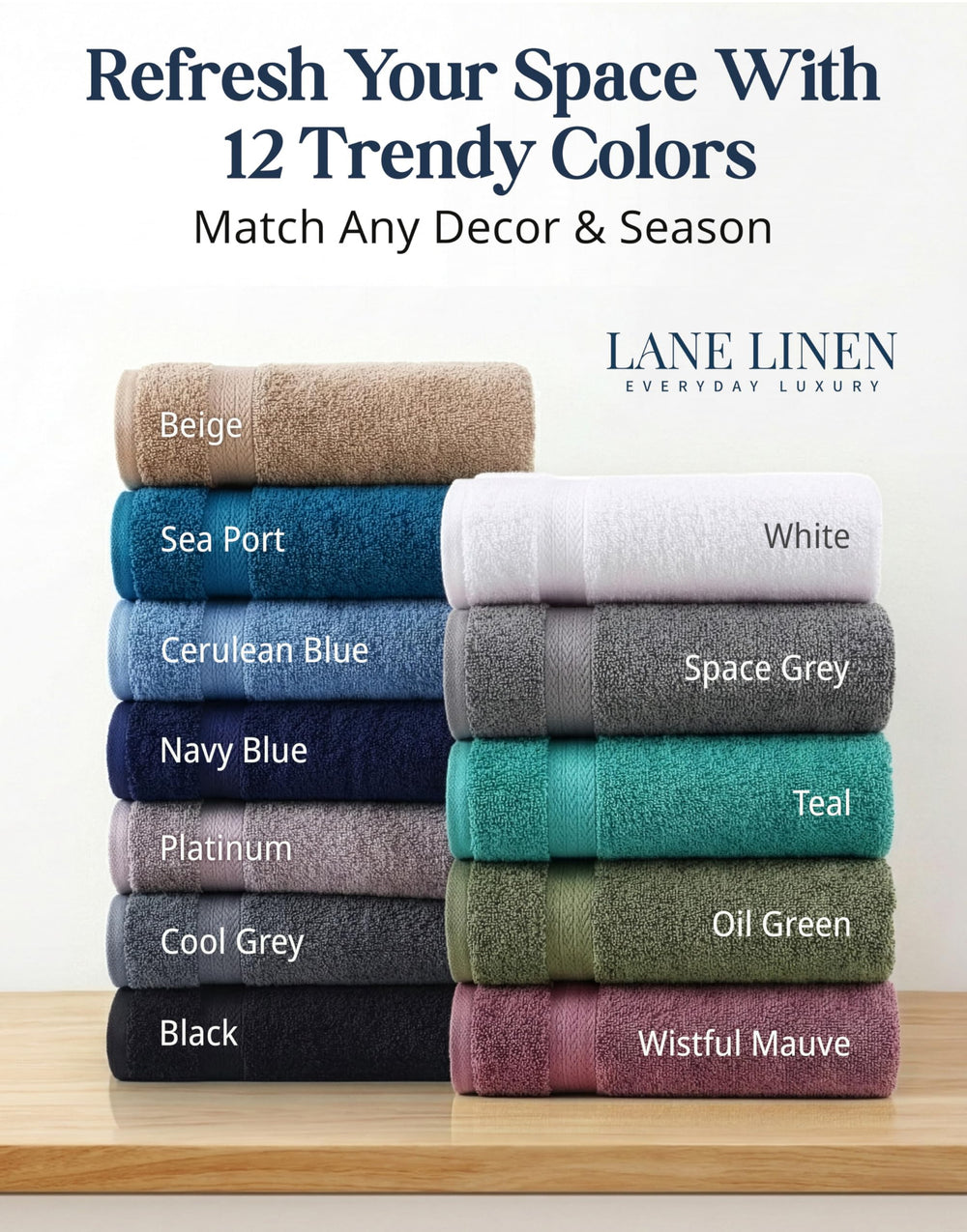 LANE LINEN toallas en baño estilo spa, estética elegante y acogedora