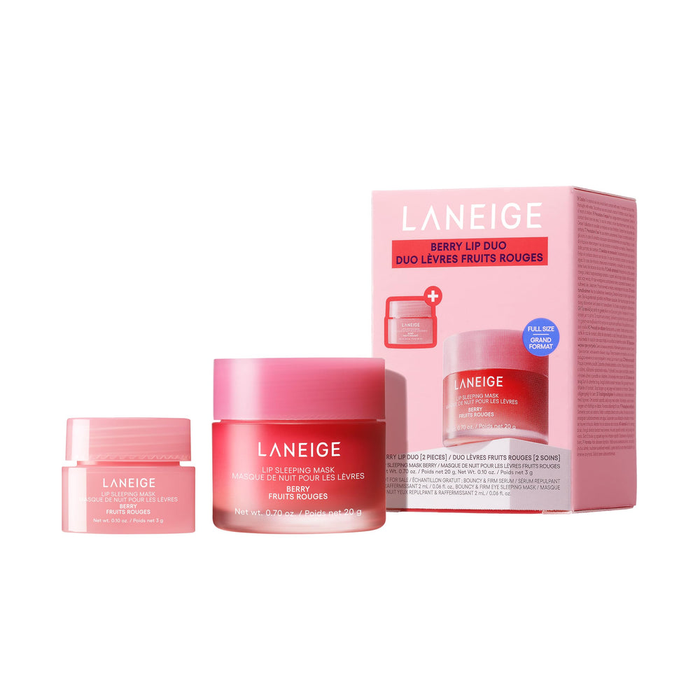 LANEIGE vista frontal del dúo Berry mostrando frasco grande y mini para hidratación continua