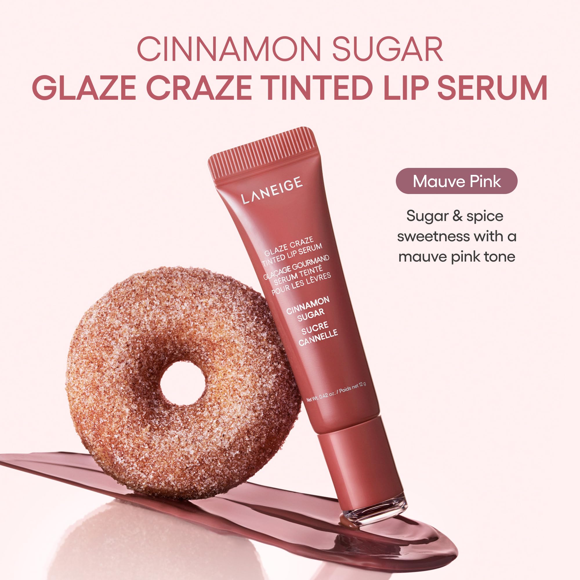 LANEIGE labios con Cinnamon Sugar mostrando brillo translúcido y labios nutridos