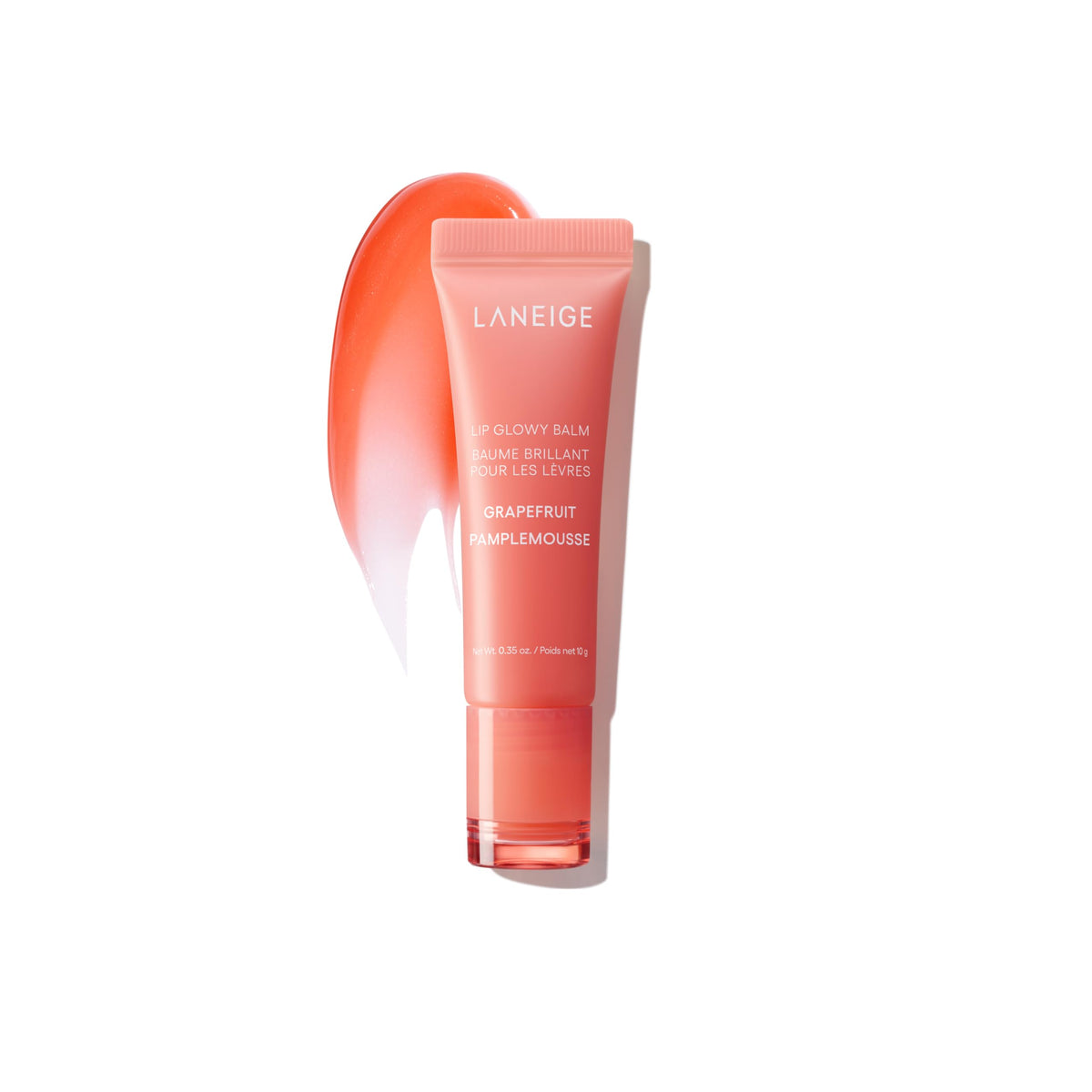LANEIGE Lip Glowy Balm frente del envase, práctico y portátil