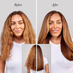 L'ANGE HAIR imagen antes y después mostrando brillo y reducción del frizz