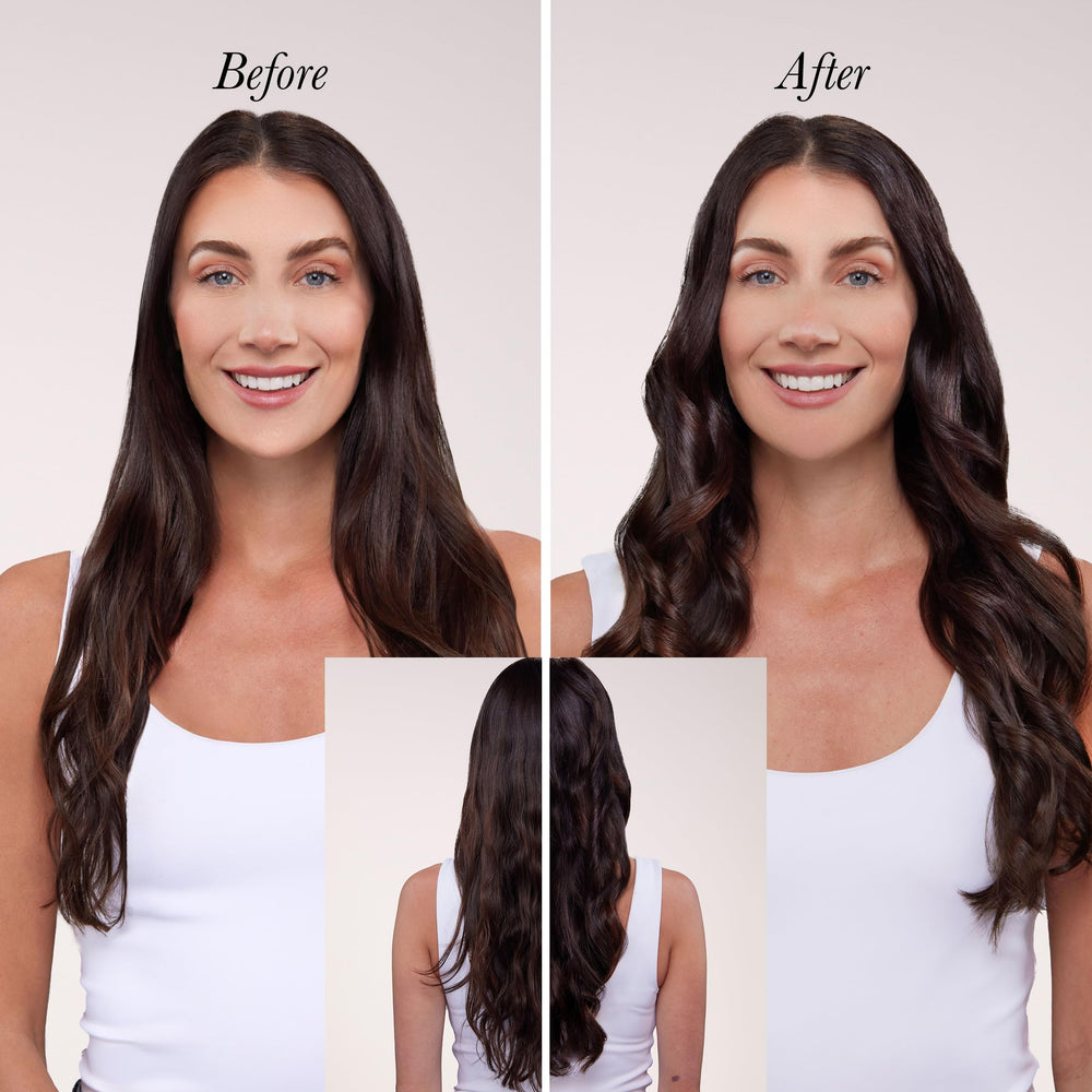 L'ANGE HAIR acabado liso brillante en cabello largo mostrando reducción de frizz