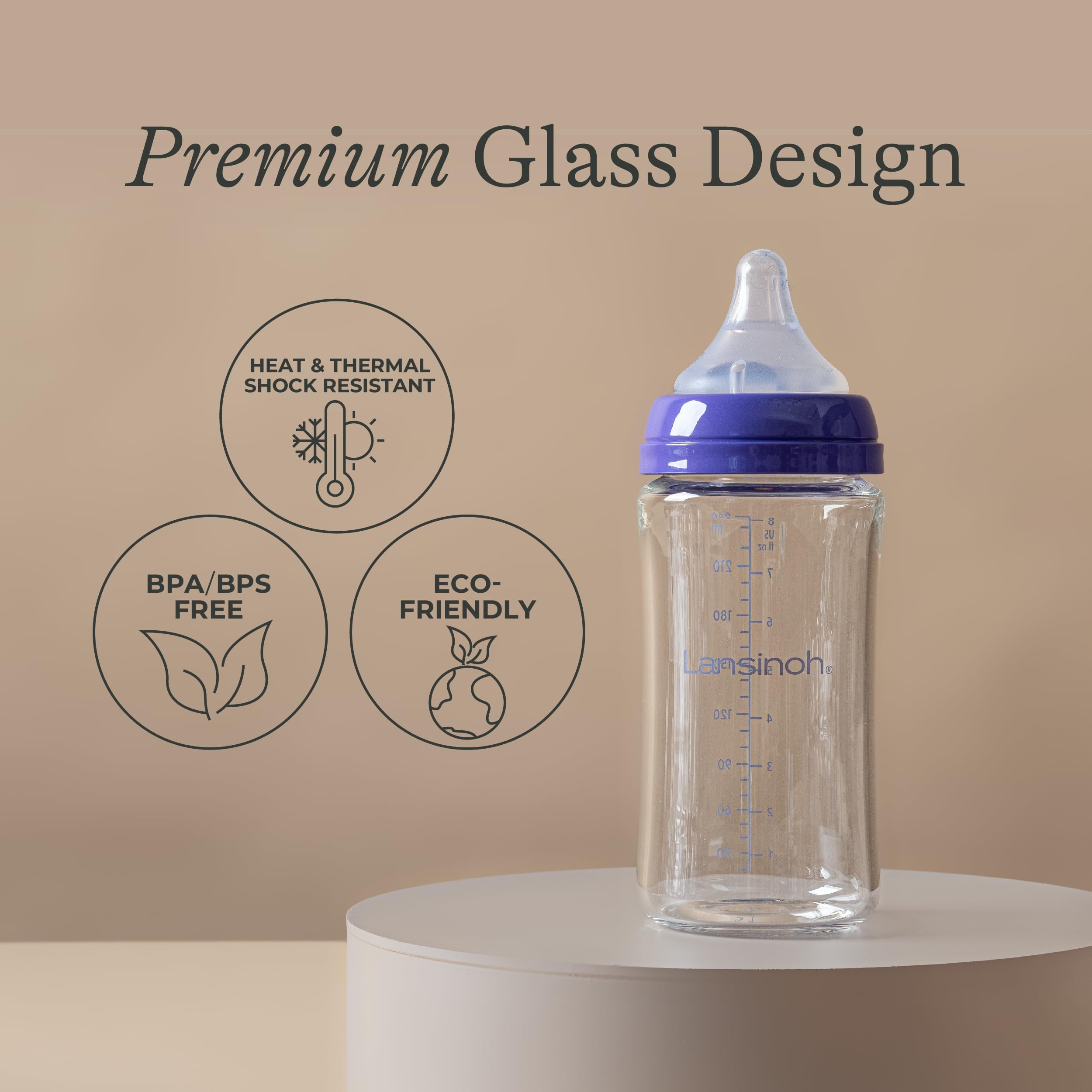 Lansinoh vidrio borosilicato mostrando resistencia térmica y durabilidad