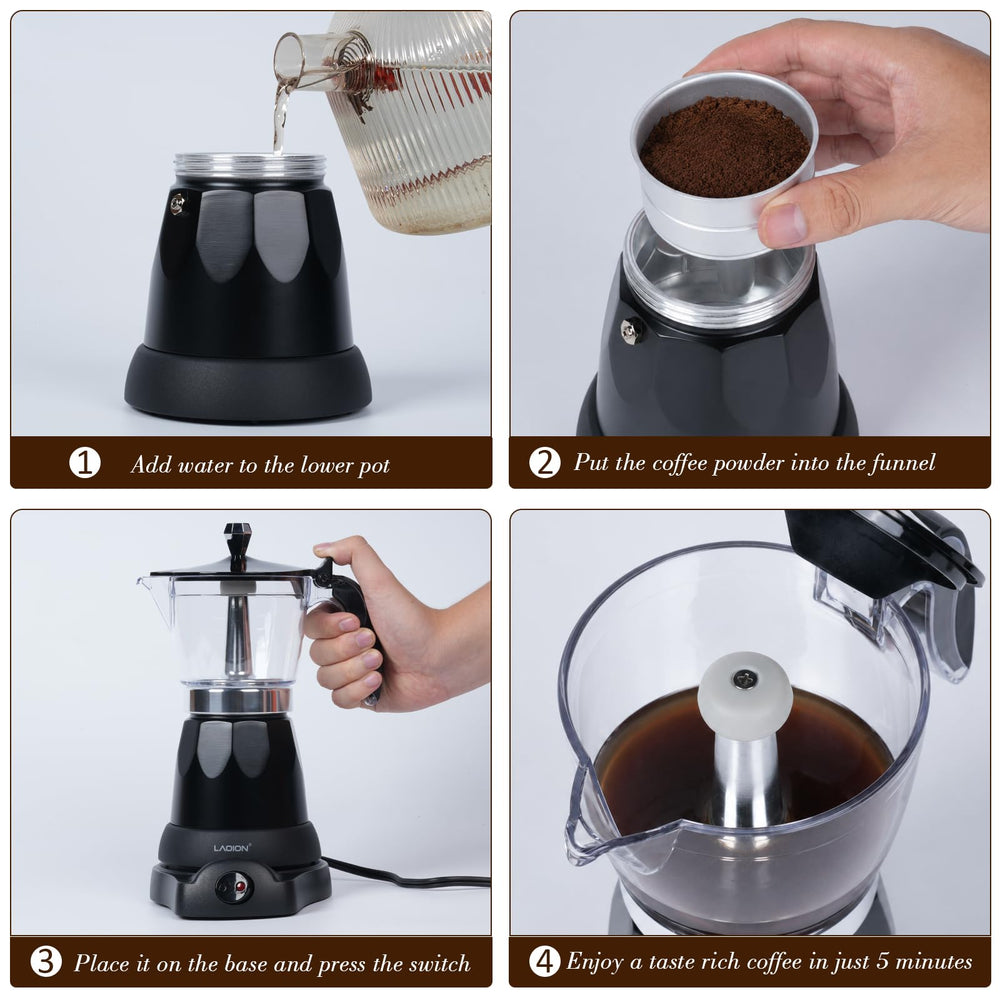 LAOION vertiendo espresso concentrado en taza demostrando facilidad de uso