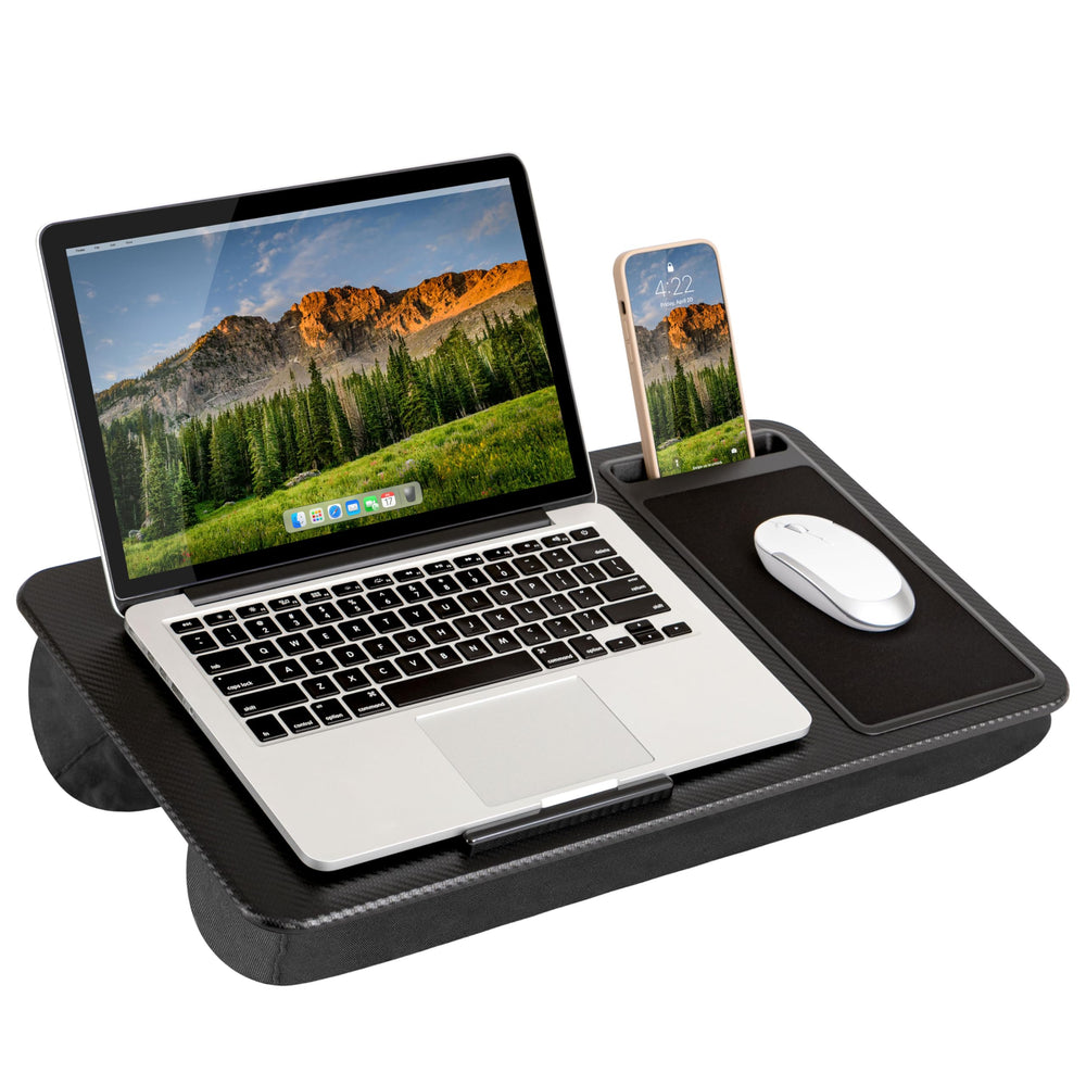 LapGear vista frontal del lap desk mostrando borde y superficie estable para portátil