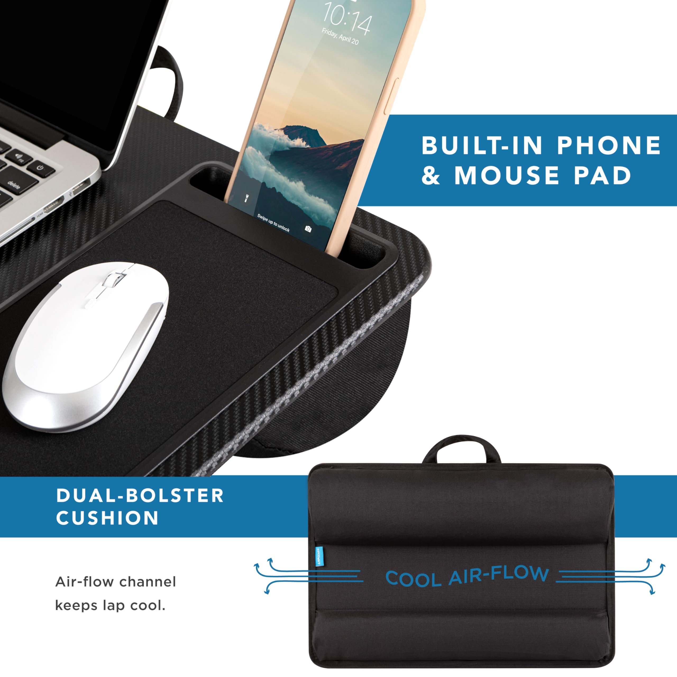 Primer plano de la ranura para teléfono LapGear Home Office Pro facilitando videollamadas