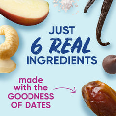 LÄRABAR ingredientes crudos: dátiles, anacardos y chips de chocolate responsables