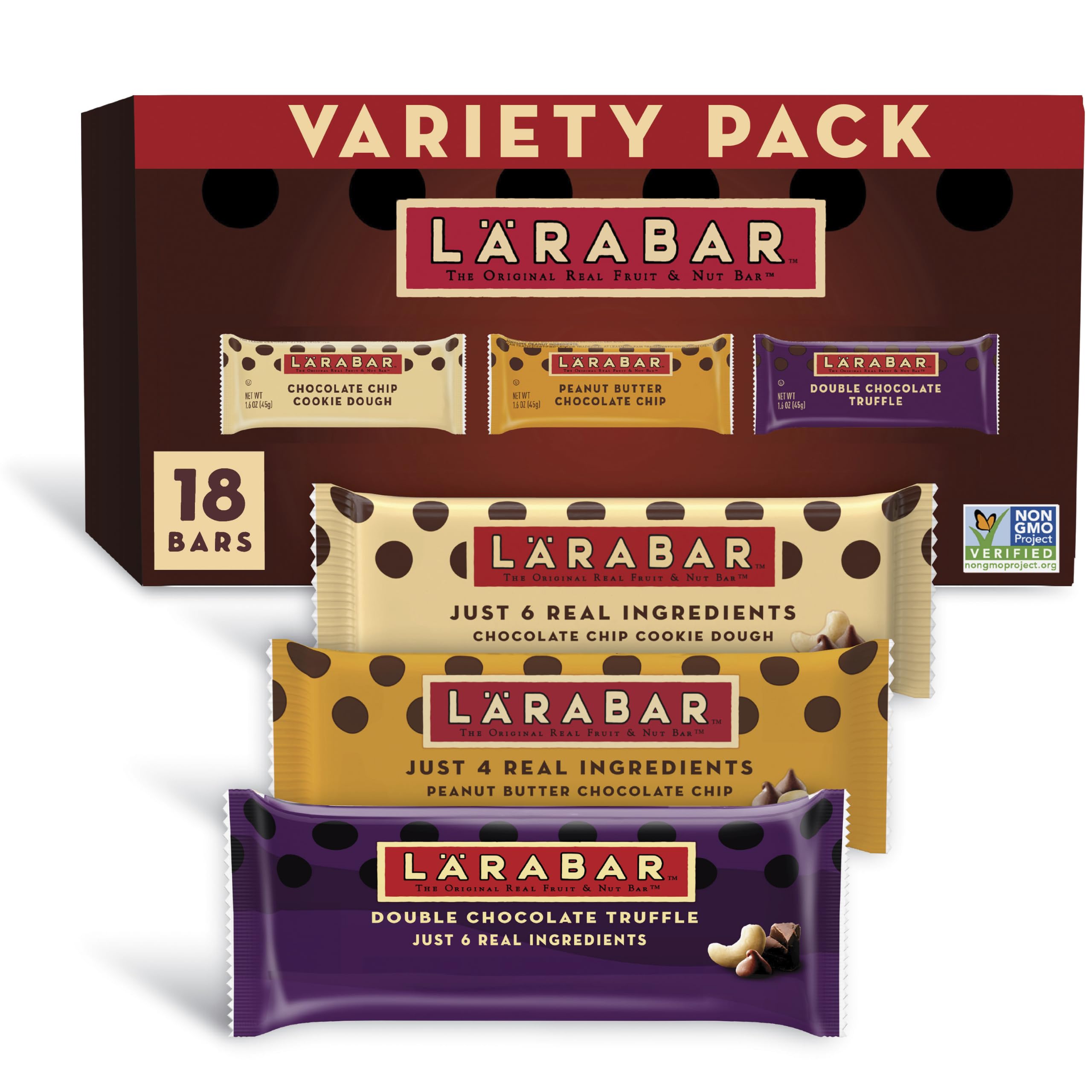 LÄRABAR vista frontal del pack variedad mostrando barras y caja, conveniencia inmediata