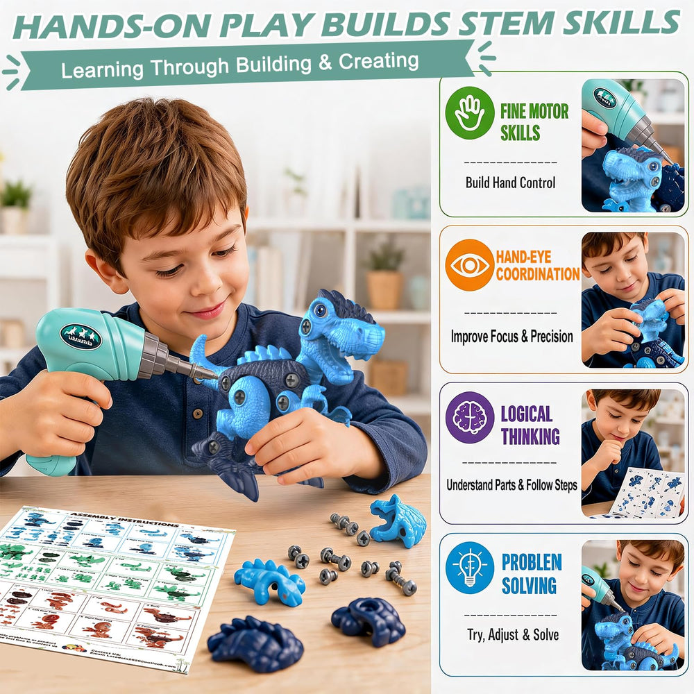 Laradola T-Rex azul montado en juego, fomenta creatividad y horas de concentración