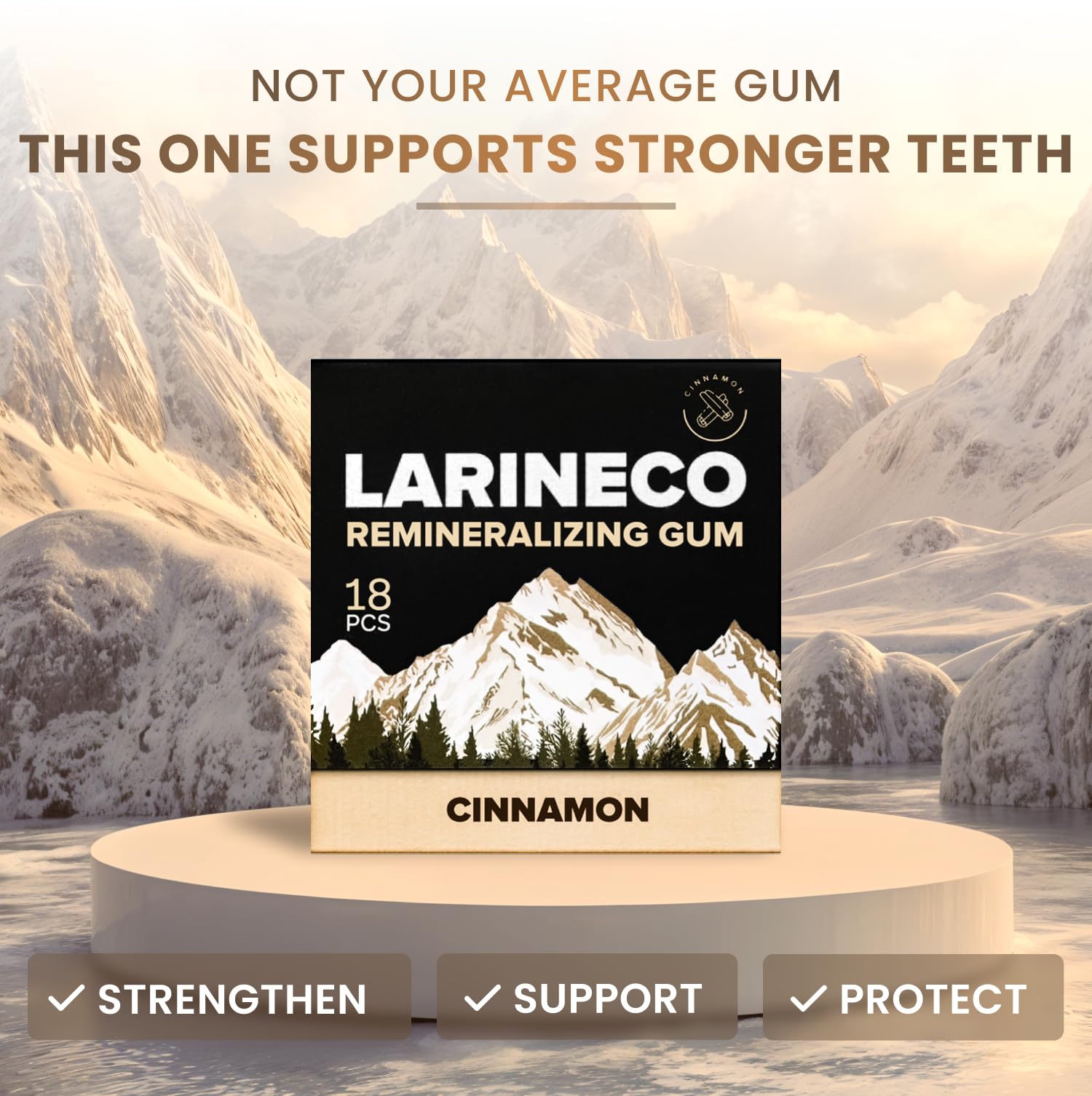 Larine co detalle de la textura del chicle destacando su base biodegradable