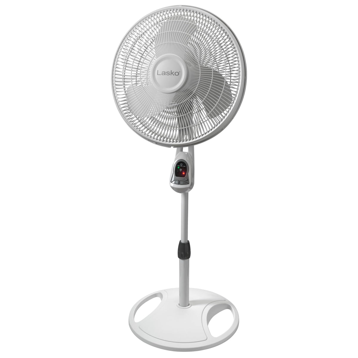 Lasko vista frontal controles electrónicos y velocidad visible, comodidad inmediata