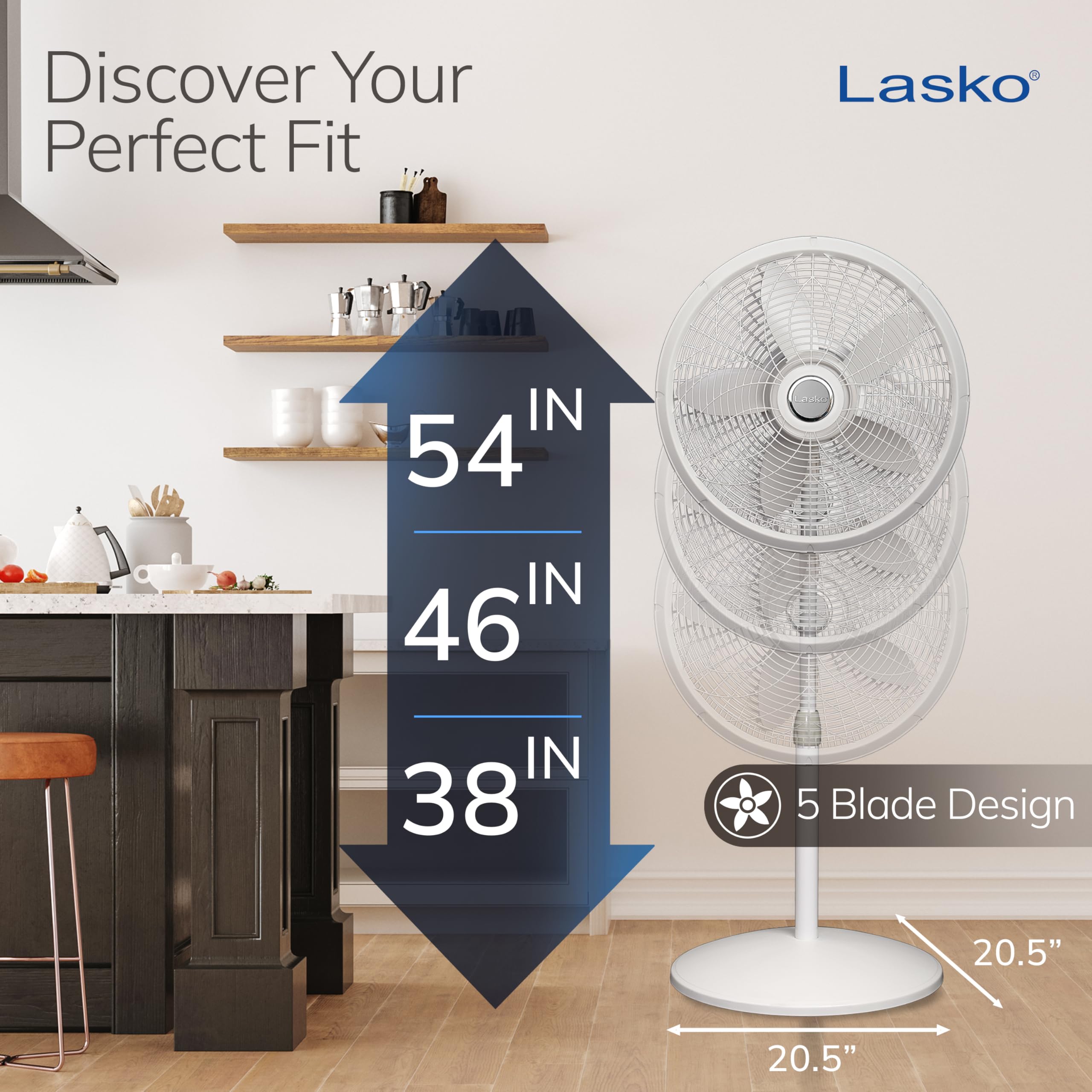 Lasko 1820 demostración de la altura ajustable hasta 54 pulgadas, alcance adaptable