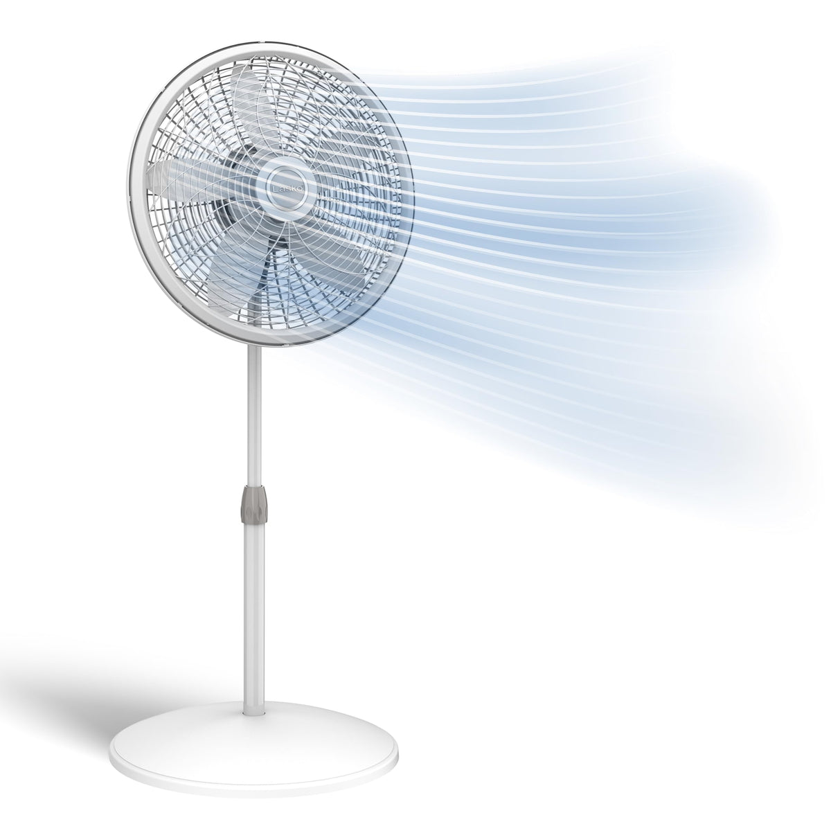 Lasko 1820 frente del ventilador mostrando diseño y rejilla, refresco inmediato