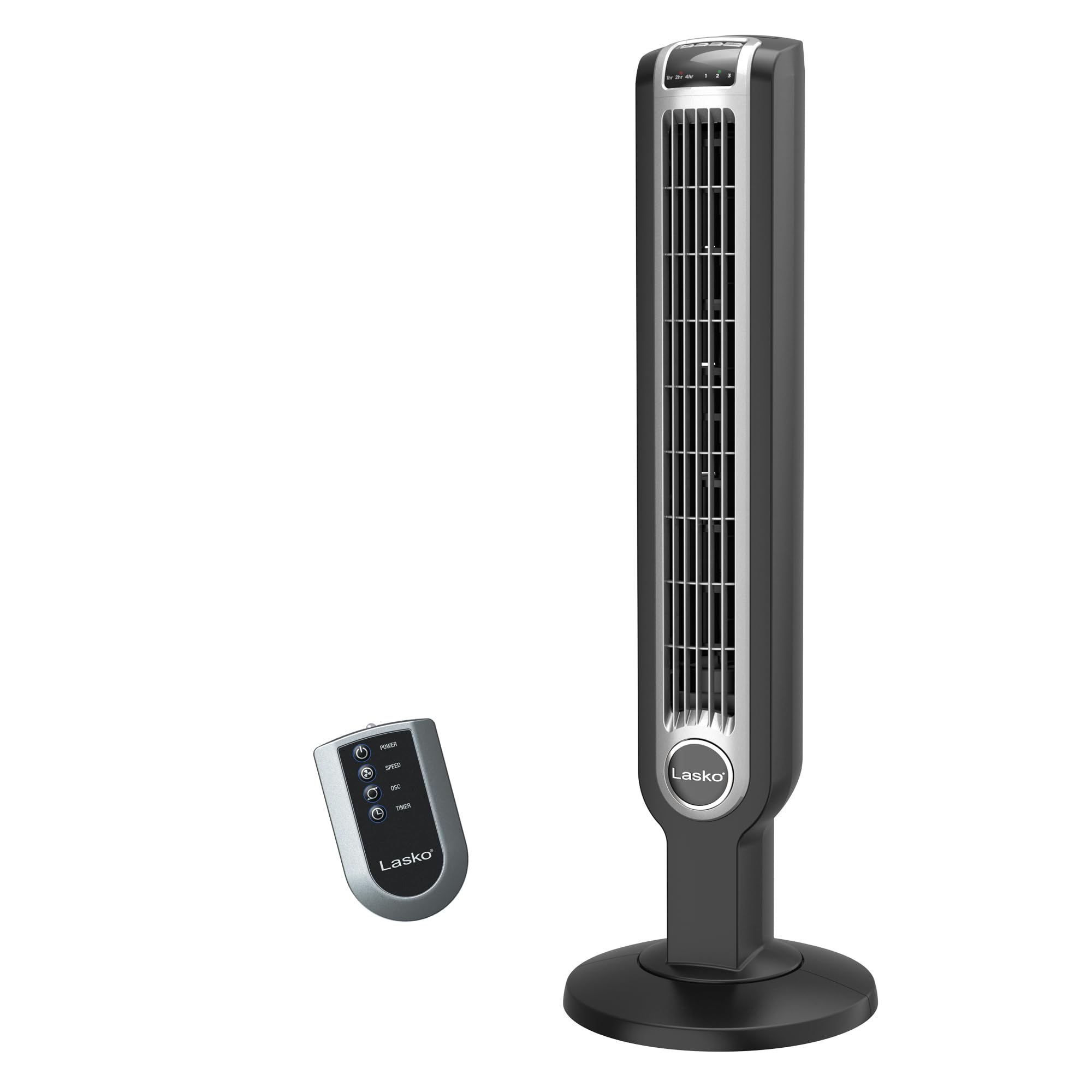 Lasko 2511 vista frontal mostrando diseño delgado y ventilación potente