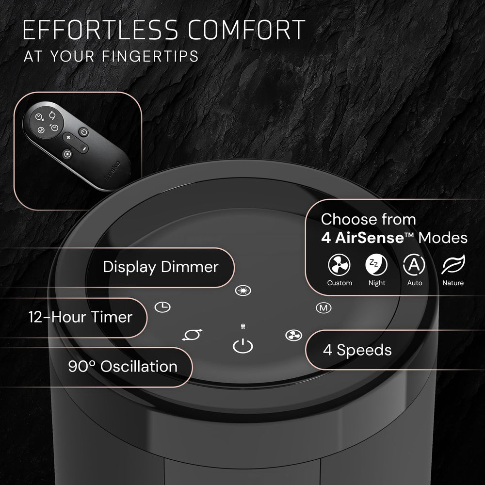 Lasko EST100 funcionando en dormitorio con bajo nivel de ruido