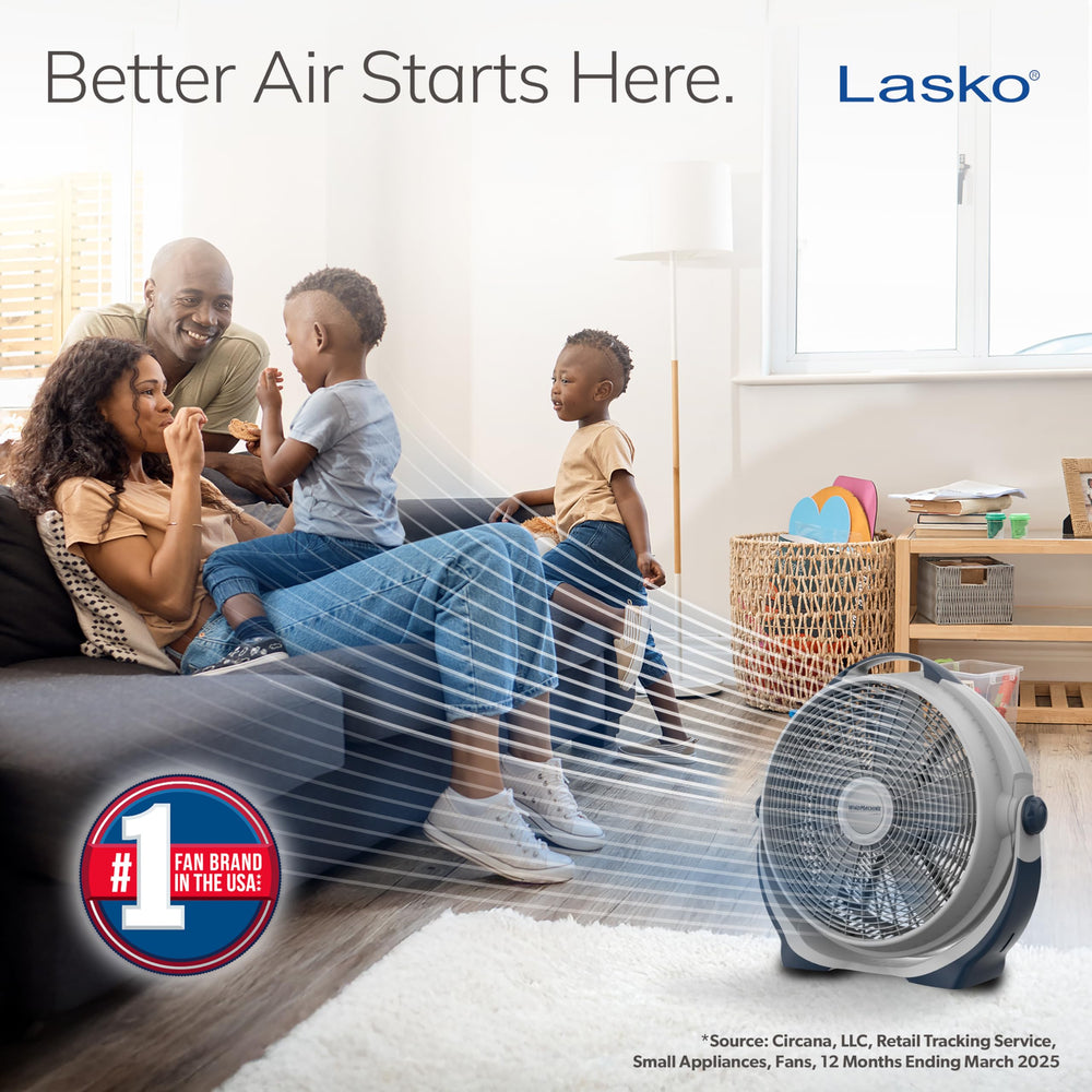 Lasko detalle de la rejilla frontal resaltando durabilidad y fácil limpieza