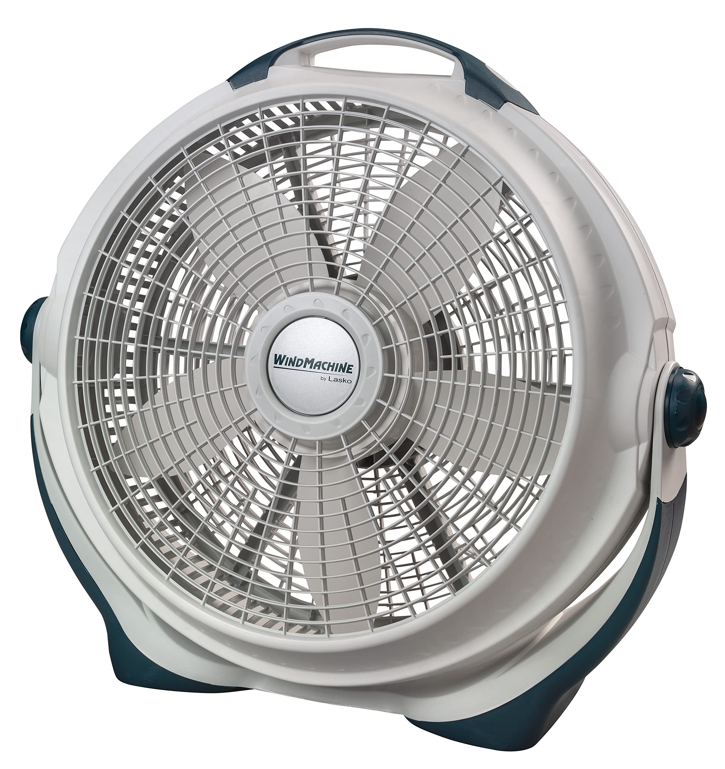 Lasko frente del ventilador Wind Machine 20" mostrando potencia y diseño portátil