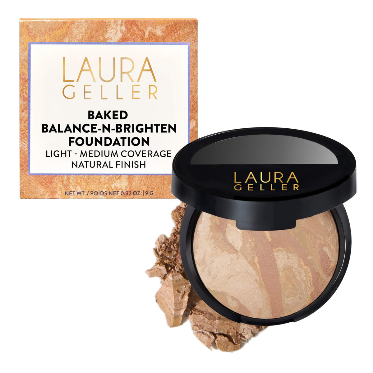 LAURA GELLER frontal del envase mostrando tono Light y diseño premium