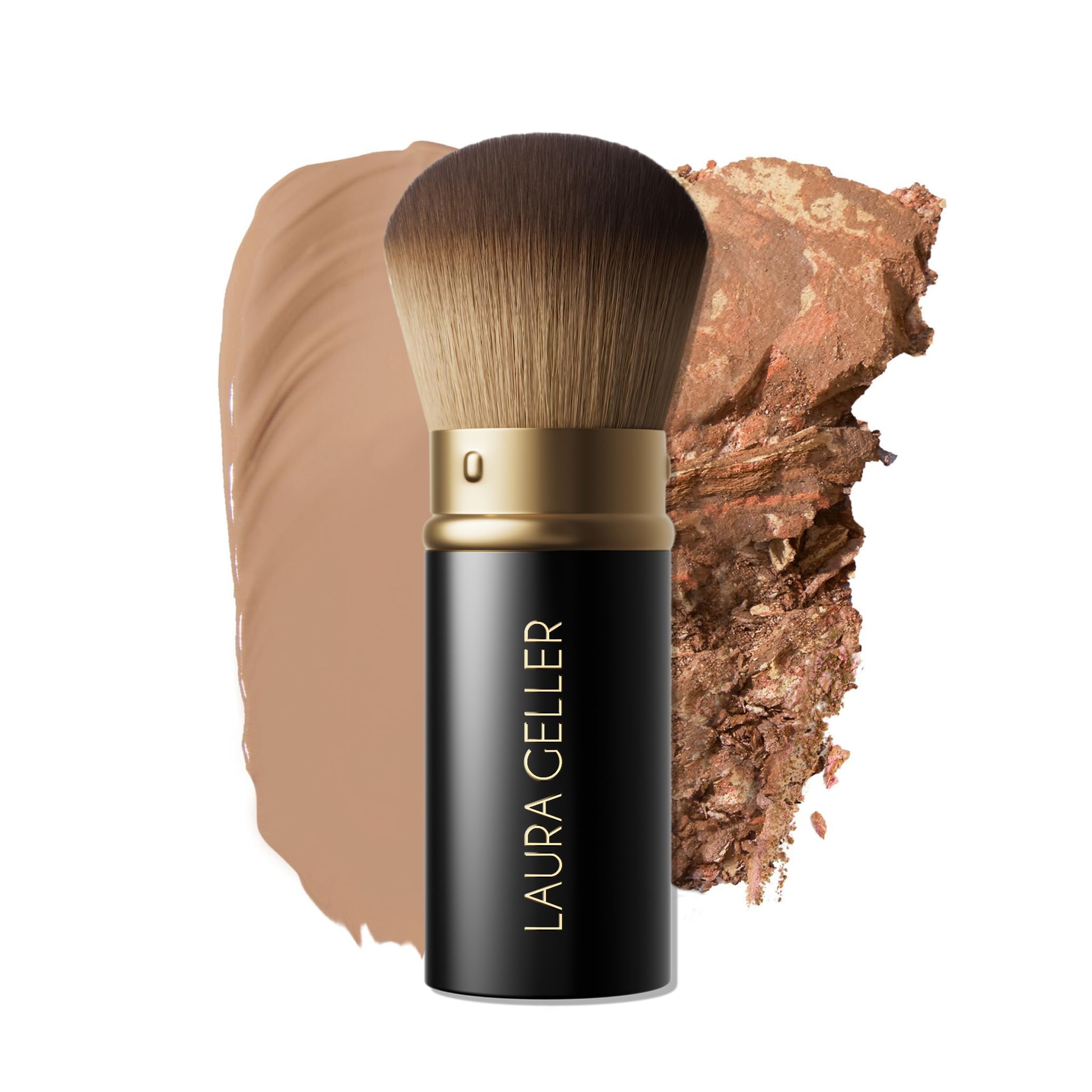 LAURA GELLER brocha kabuki frontal mostrando diseño compacto y práctica protección