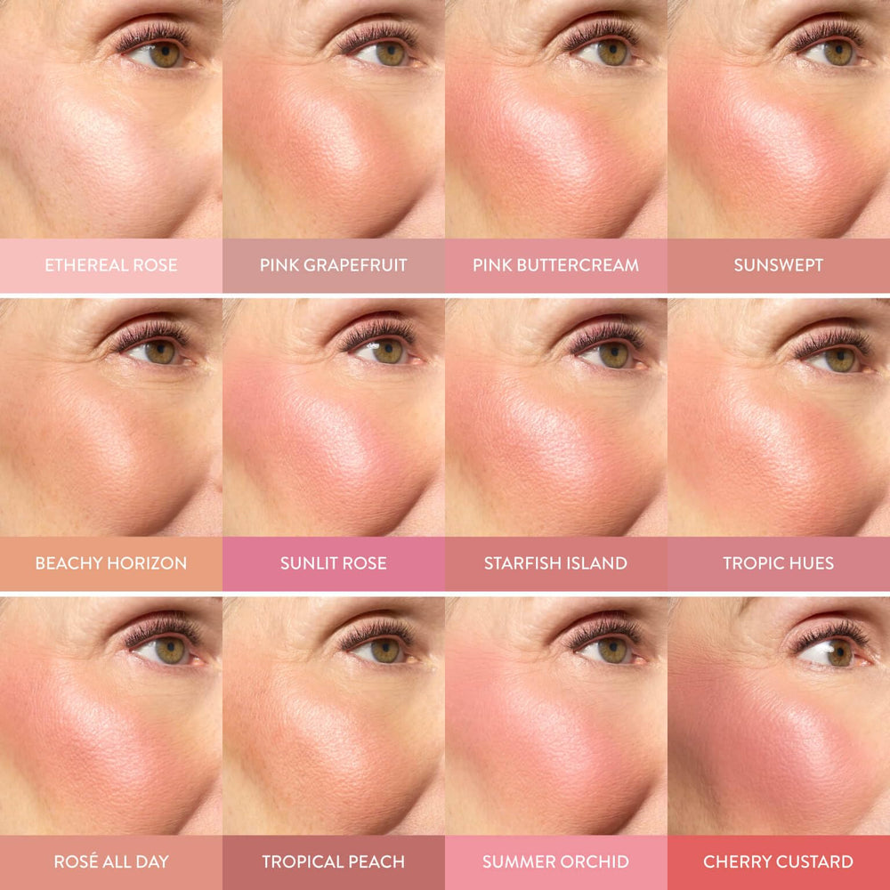 LAURA GELLER blush held in hand for scale showing travel-friendly compact benefit