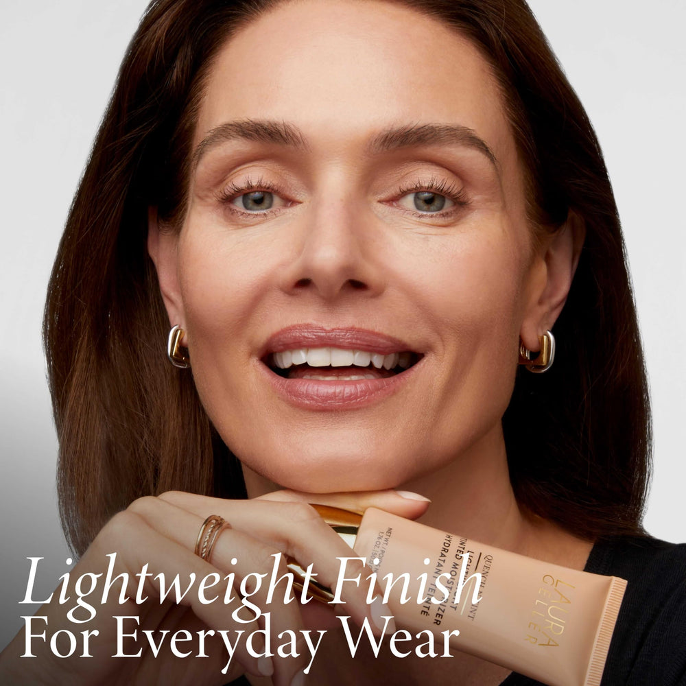 LAURA GELLER rostro con luz natural mostrando acabado fresco y uniforme