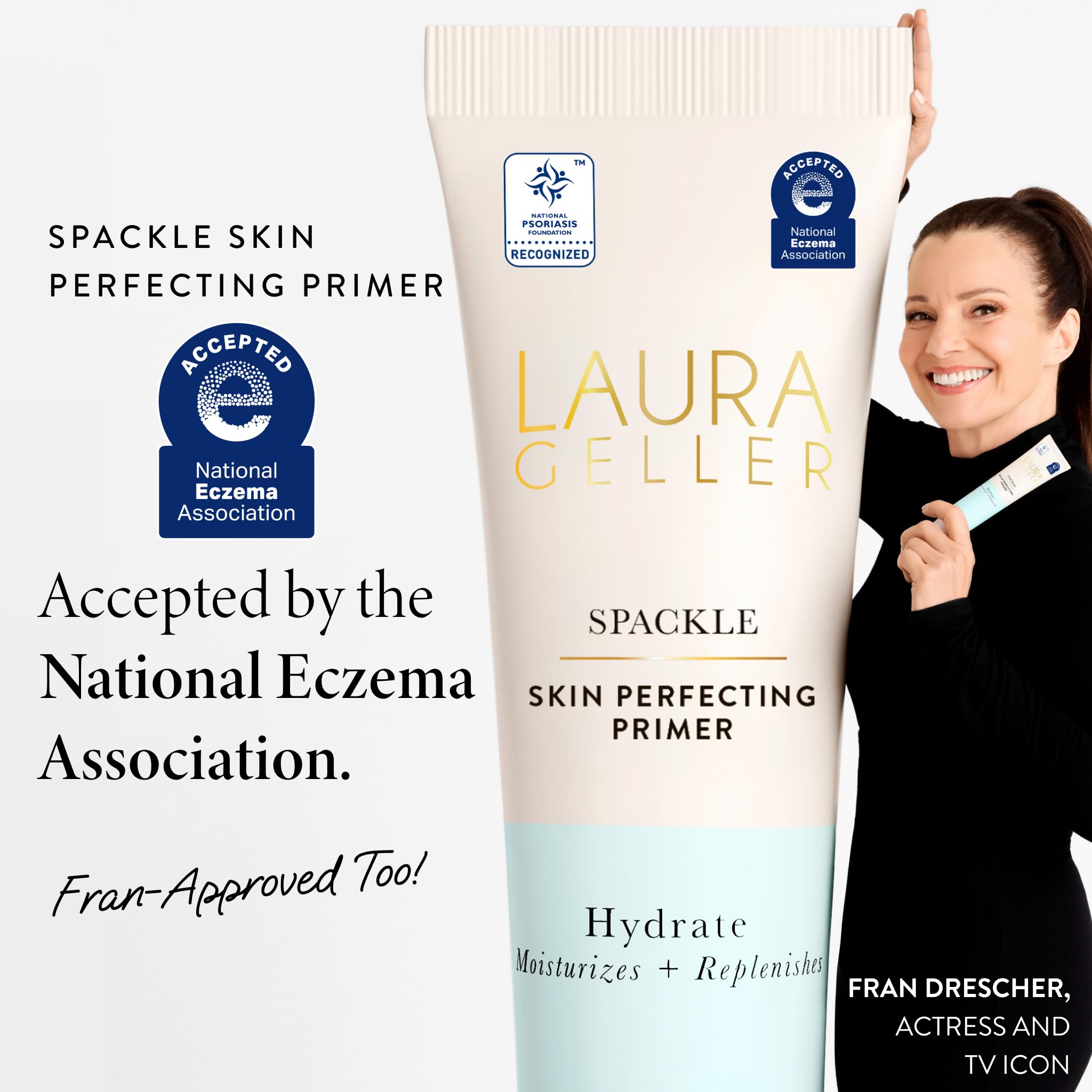 LAURA GELLER Spackle lista de ingredientes clave como ácido hialurónico visible en etiqueta