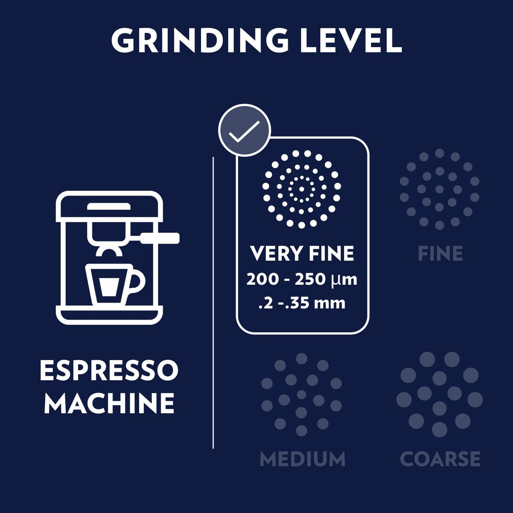 Lavazza granos enteros vista cercana, textura uniforme para molido fresco