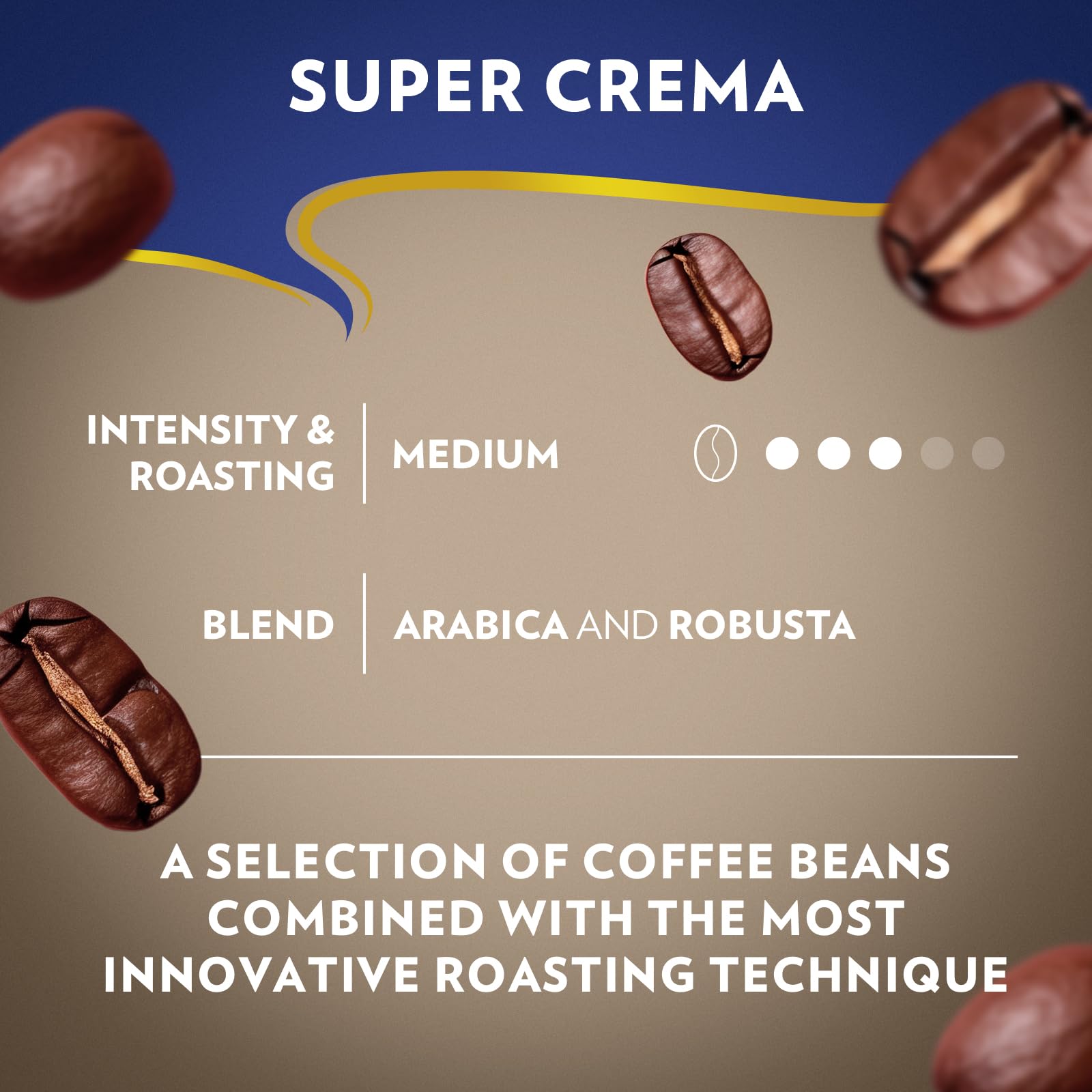 Lavazza Super Crema bolsa junto a una pesa, visual de tamaño y porciones