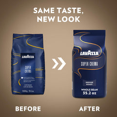 Lavazza Super Crema detalle de granos enteros resaltando frescura y aroma