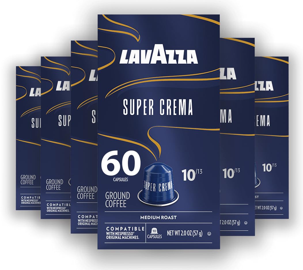 Lavazza Super Crema frontal del paquete mostrando 60 cápsulas y conservación del aroma