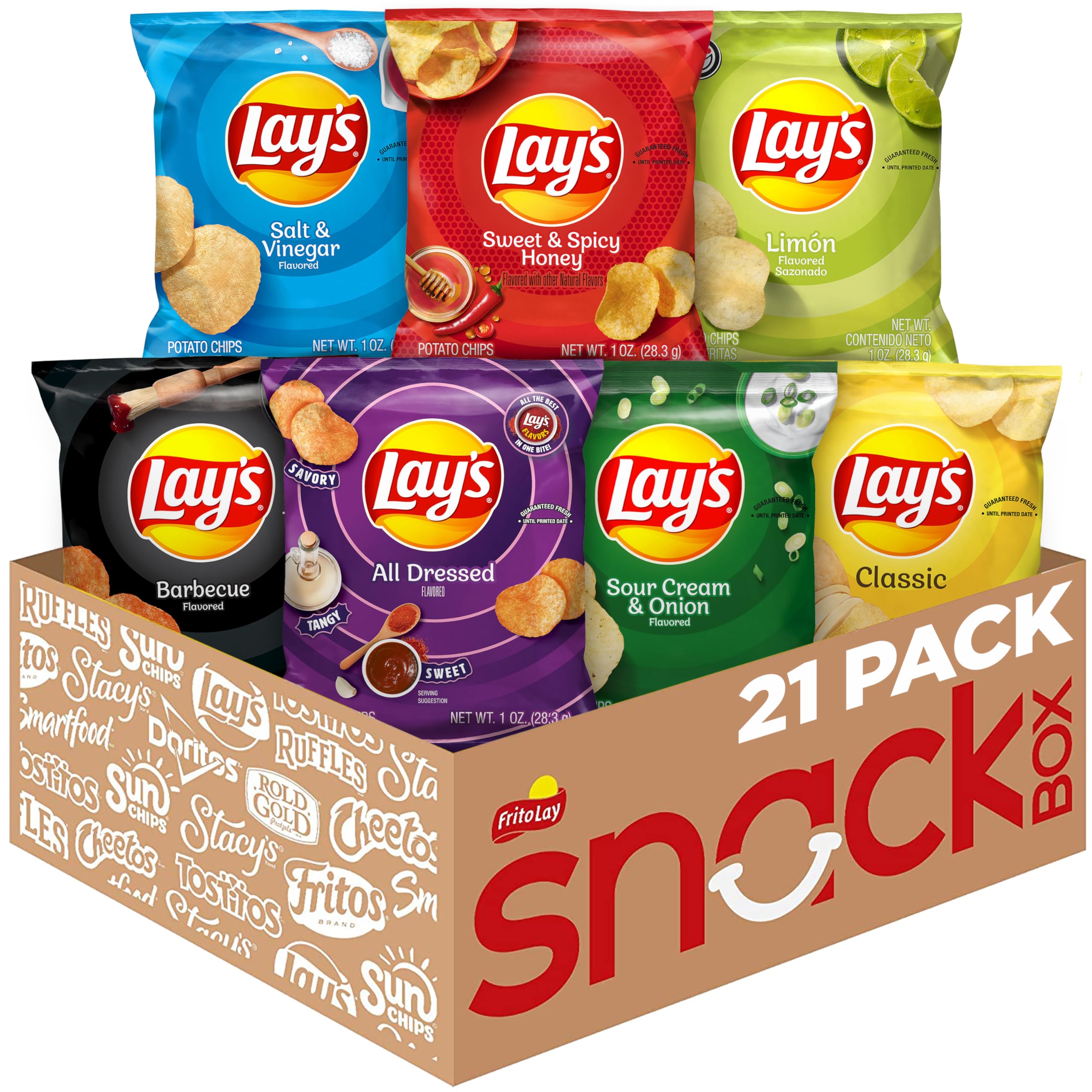 Lay's paquete frontal mostrando variedad y conveniencia