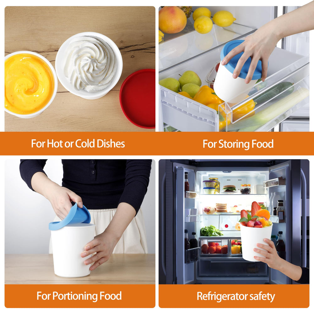 LayYun envase en uso con cuchara sirviendo helado, facilidad de apertura y servicio