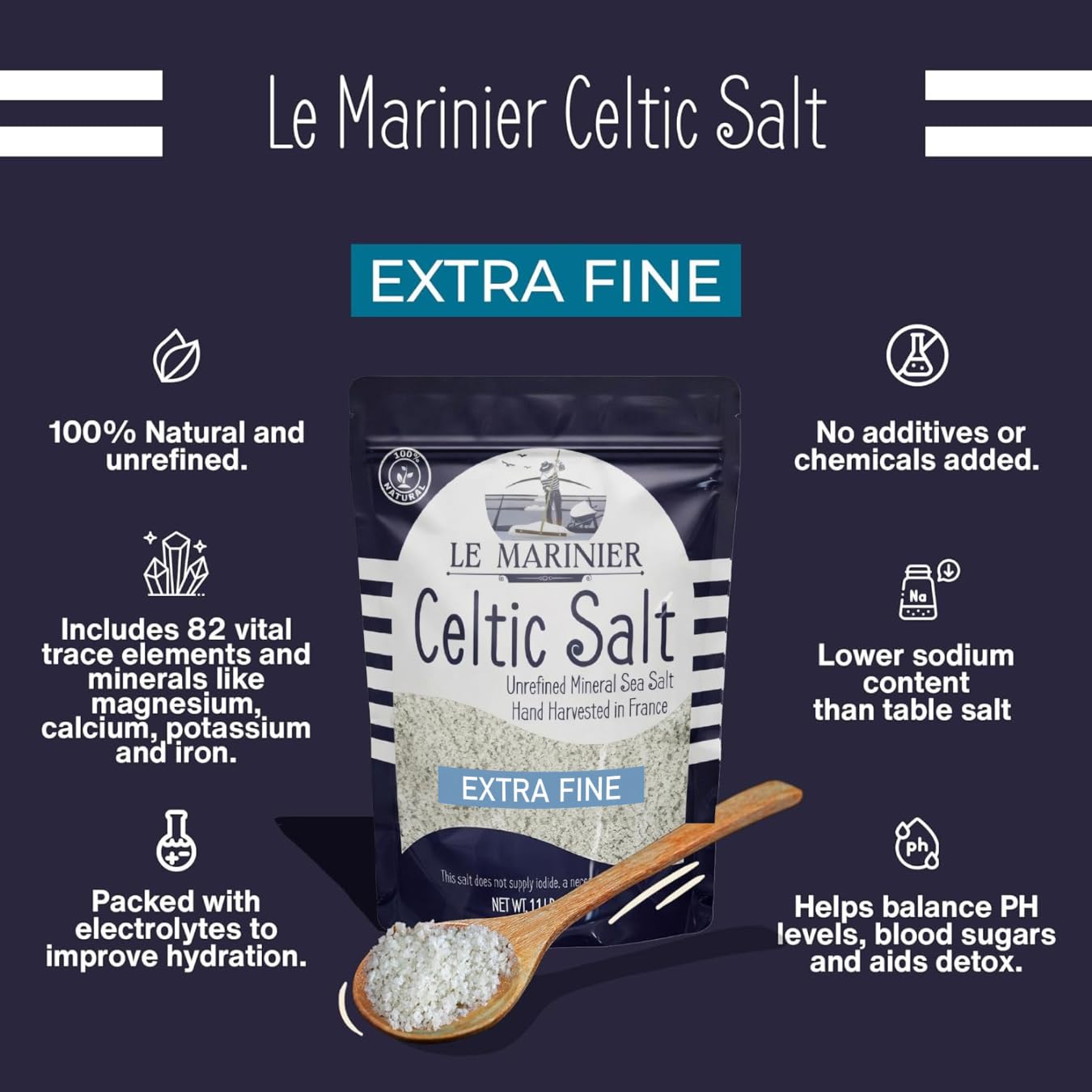 Le Marinier sal en cuchara lista para sazonar y mejorar sabores en cocina