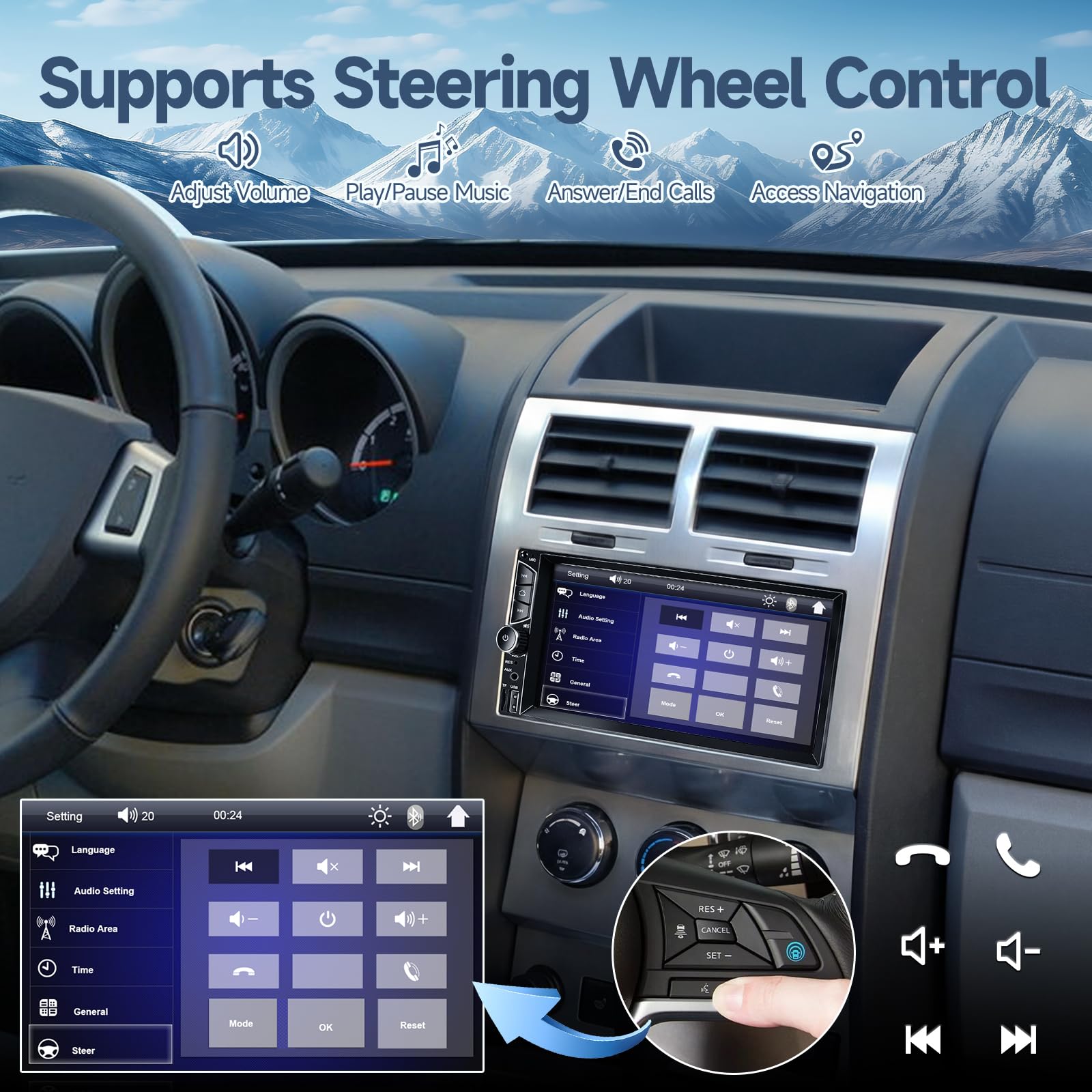 Leadfan unidad instalada en coche demostrando ajuste doble din seguro