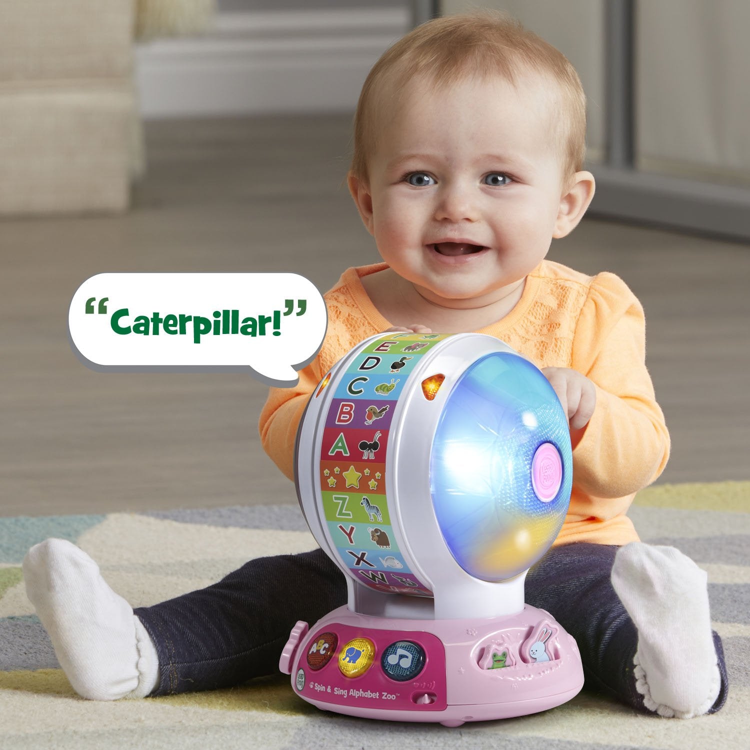 Proyección de luces LED desde LeapFrog Alphabet Zoo creando patrones de colores