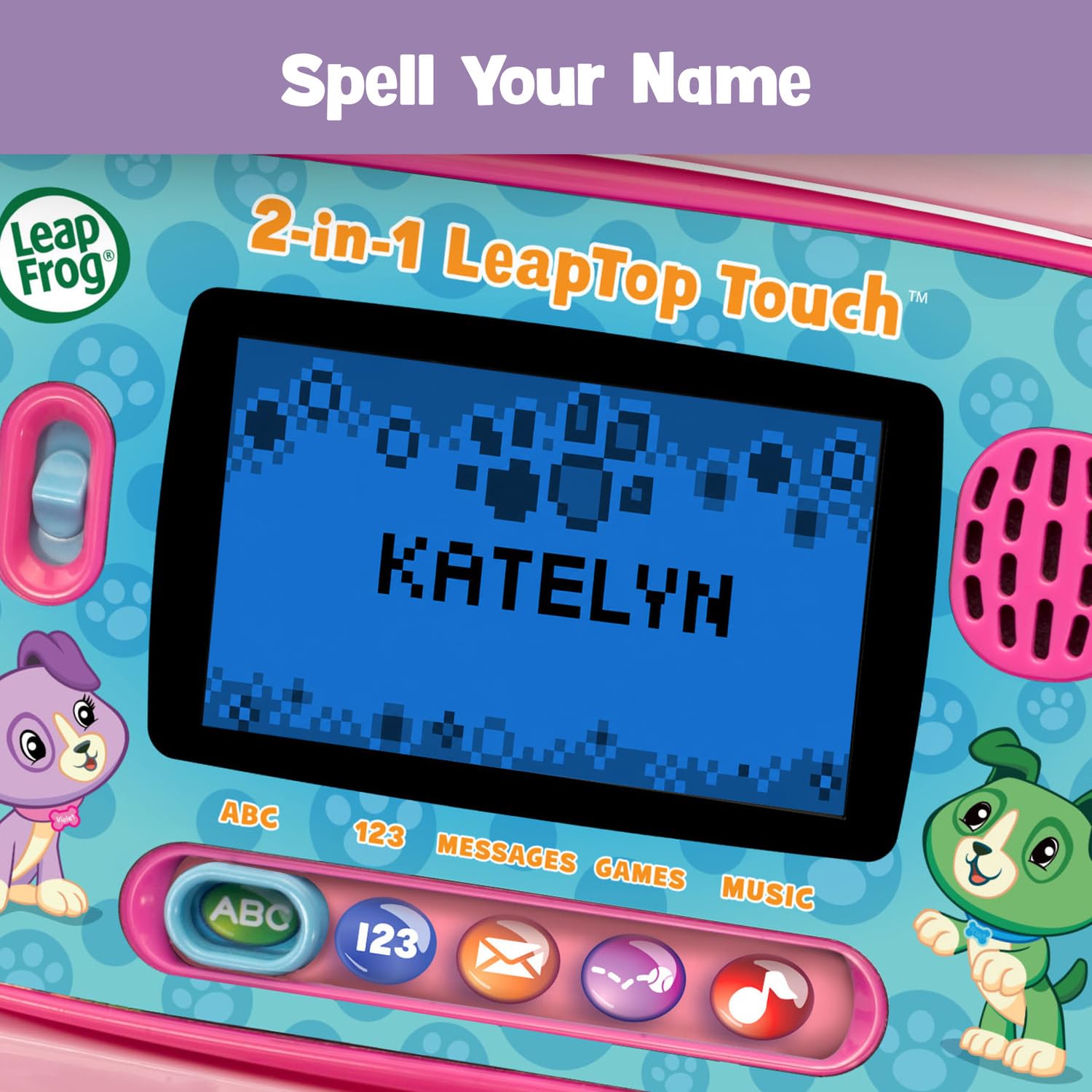 LeapFrog primer plano del teclado con letras A-Z y números 1-10, mejora reconocimiento