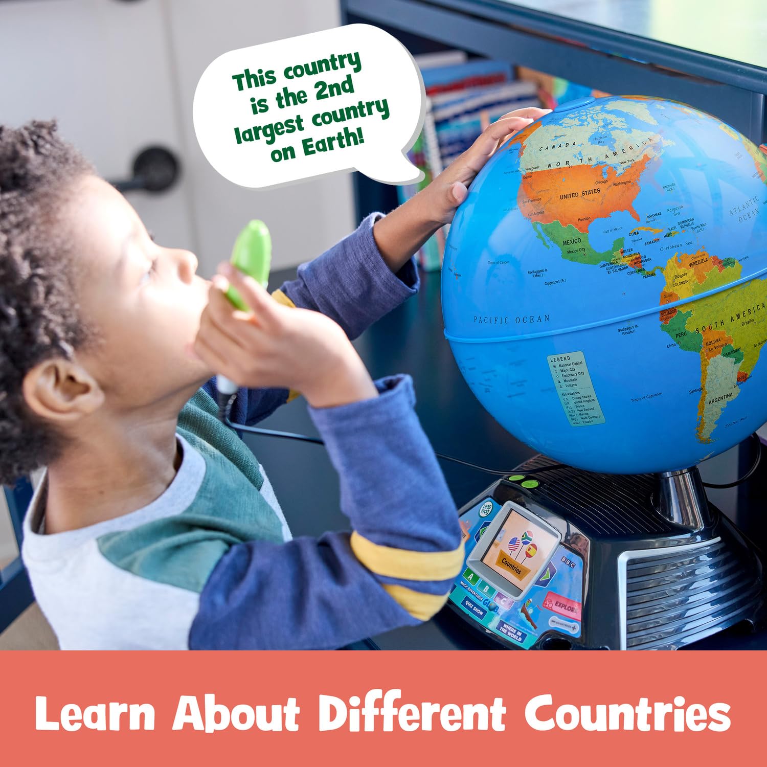 LeapFrog superficie del globo con mapas claros, favorece reconocimiento geográfico