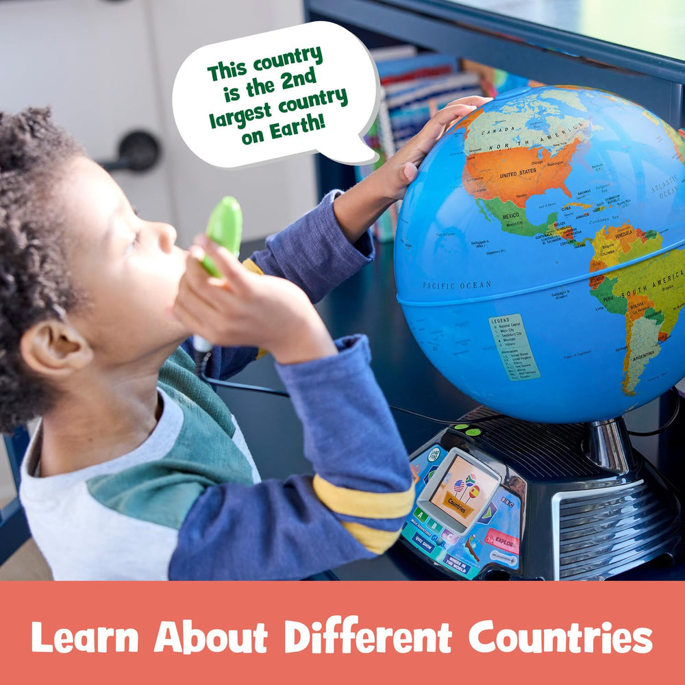 LeapFrog superficie del globo con mapas claros, favorece reconocimiento geográfico