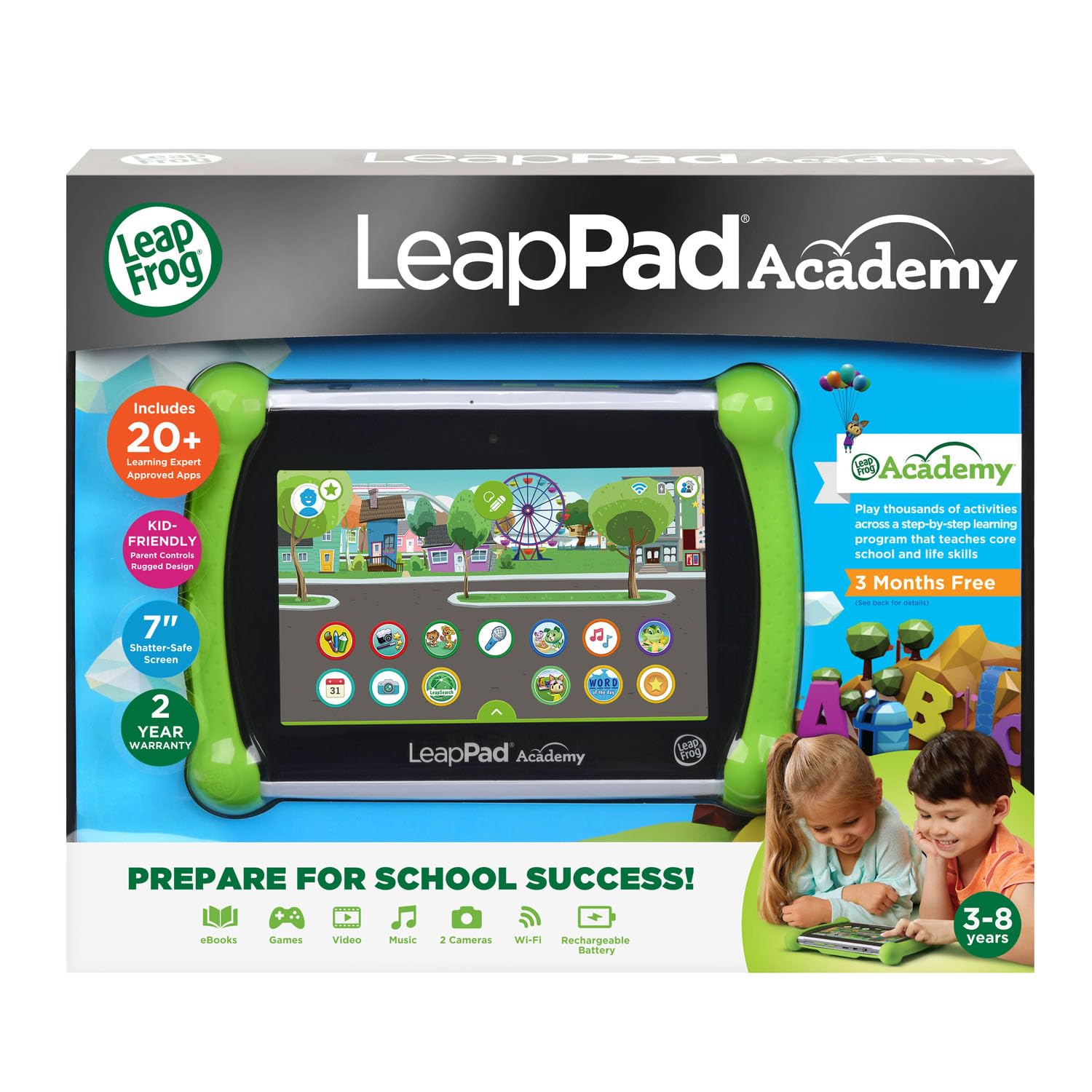 LeapFrog vista del puerto de carga y batería recargable para uso continuo
