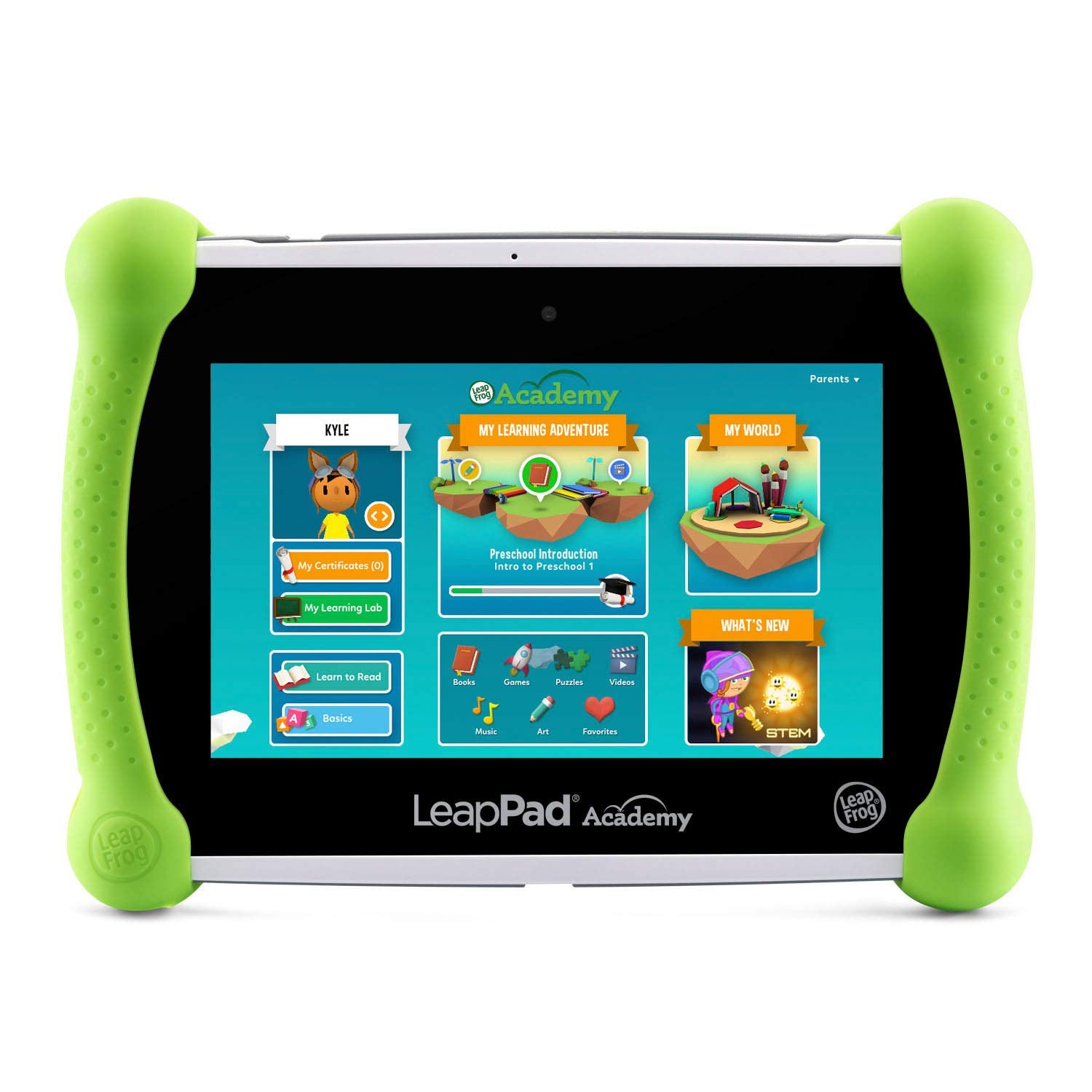 LeapFrog familia usando la tablet en casa promoviendo aprendizaje compartido
