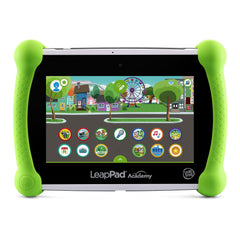 LeapFrog tableta frontal verde mostrando pantalla segura y diseño robusto